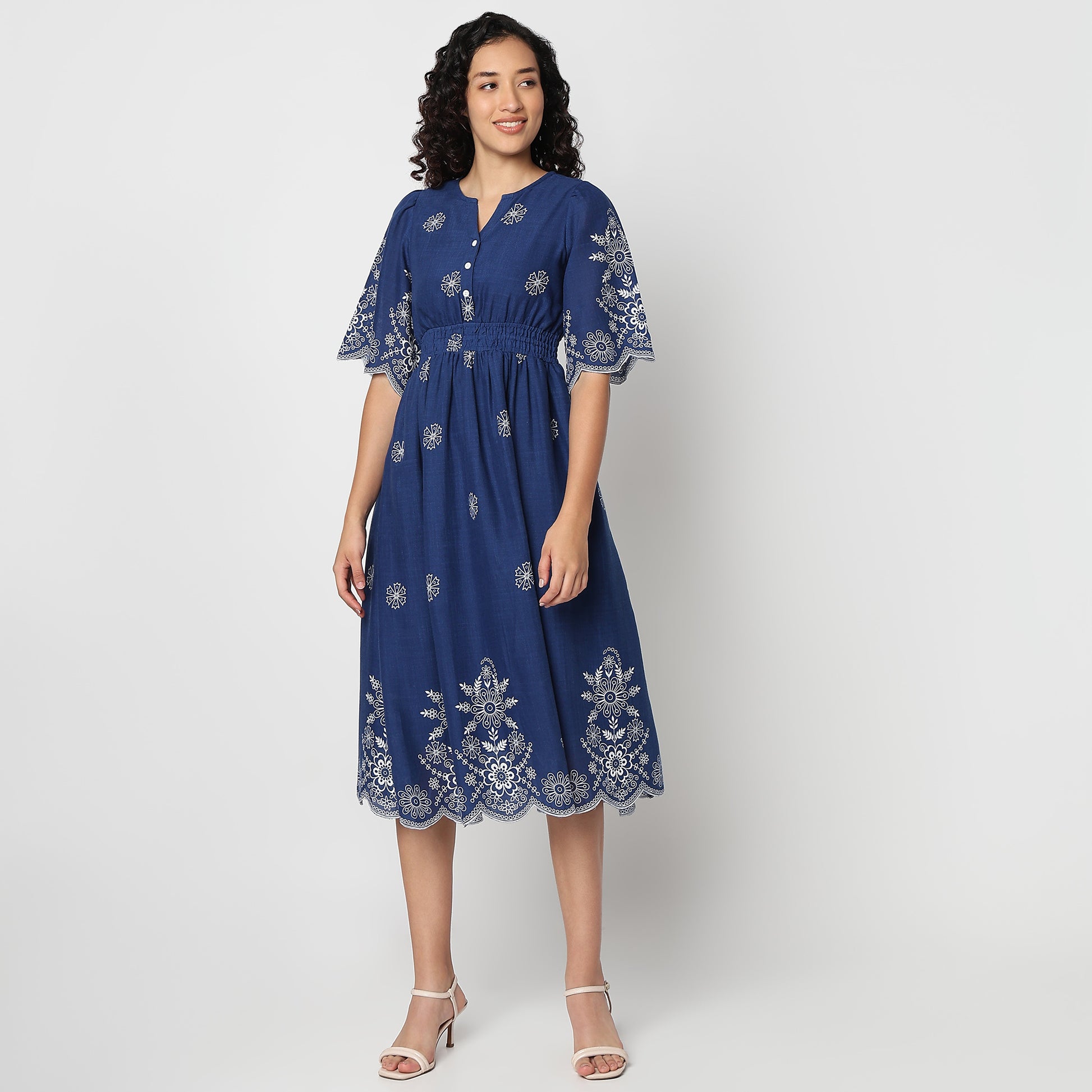 Flare Fit Floral Print V-Neck Dress