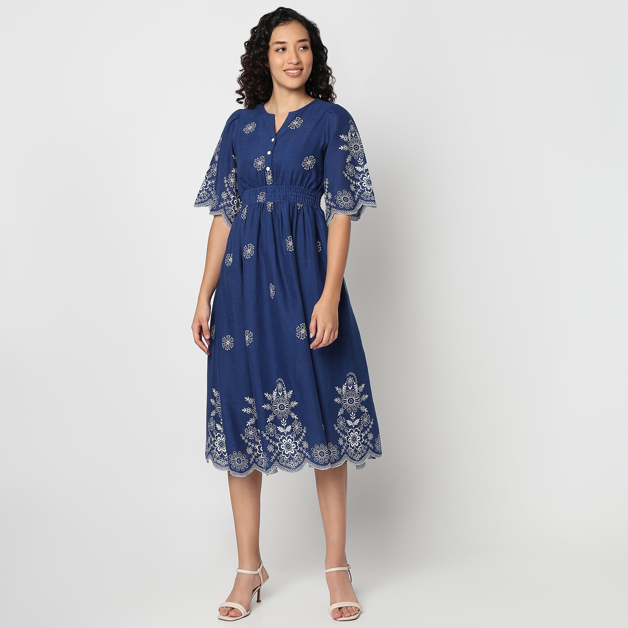 Flare Fit Floral Print V-Neck Dress