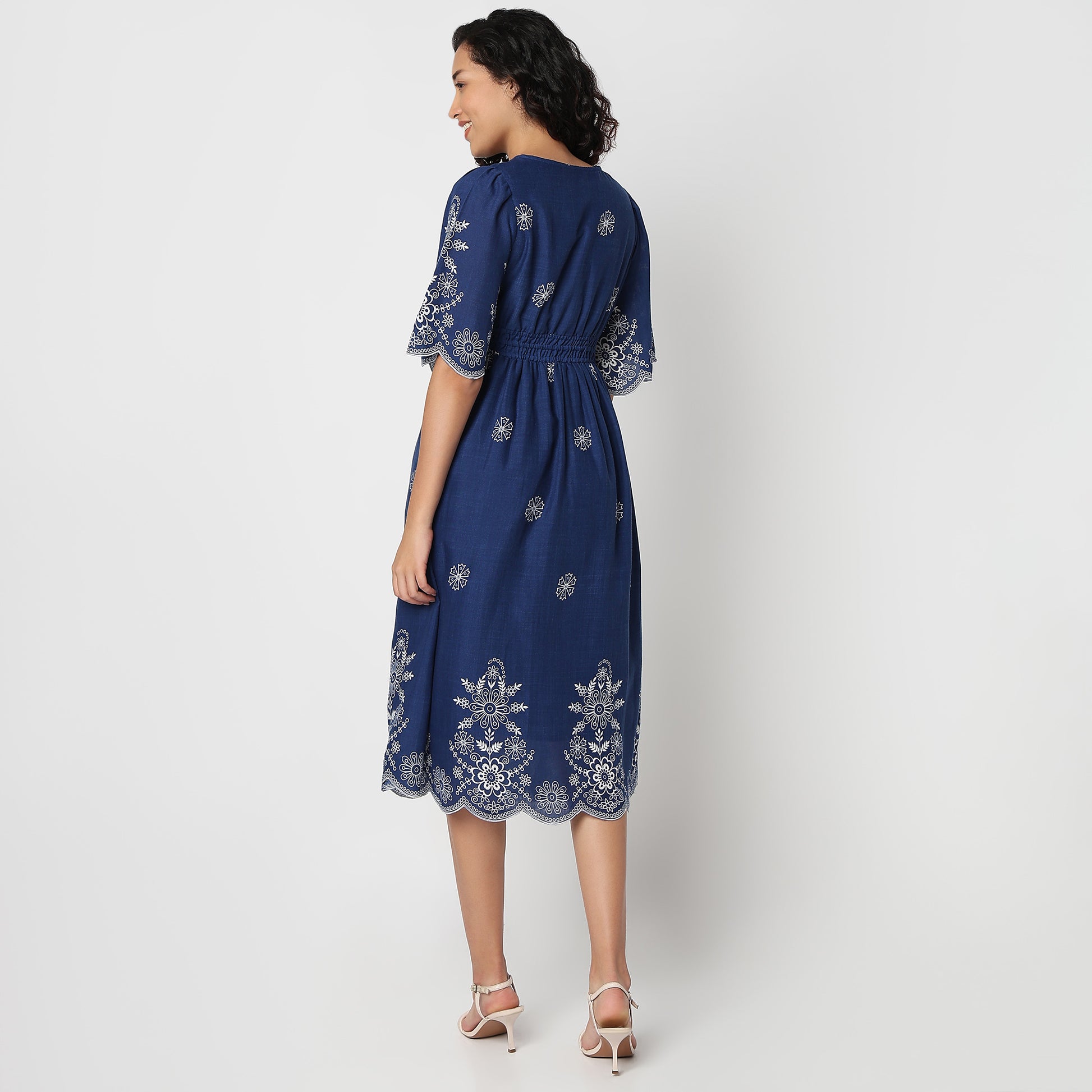 Flare Fit Floral Print V-Neck Dress