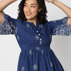 Flare Fit Floral Print V-Neck Dress