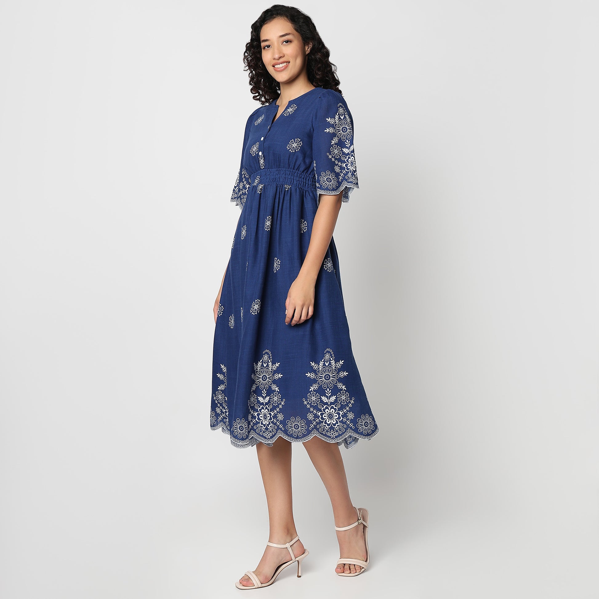 Flare Fit Floral Print V-Neck Dress