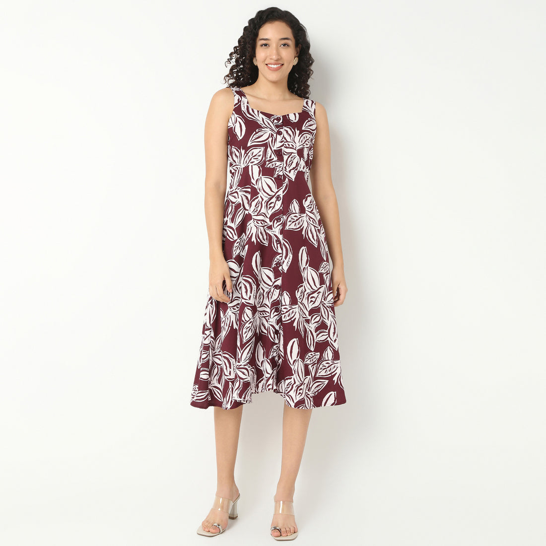 Sleeveless Front Button Up Dress With Square Neck