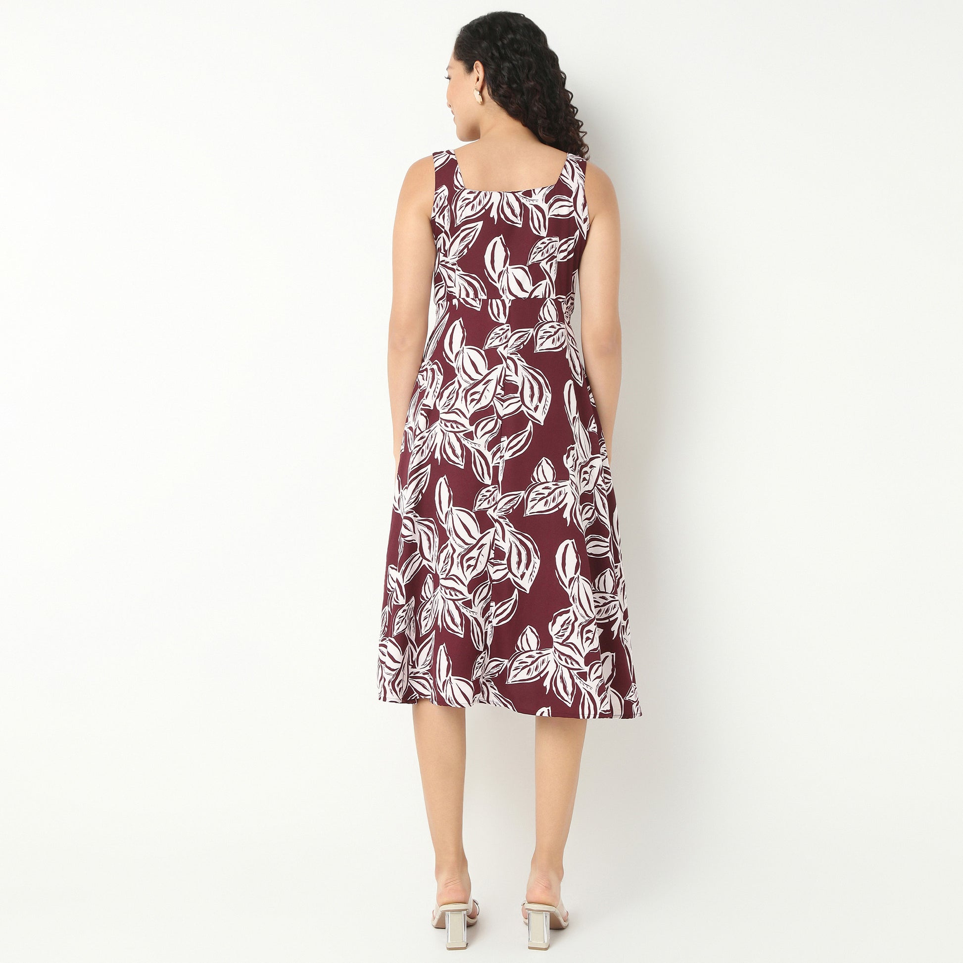 Sleeveless Front Button Up Dress With Square Neck