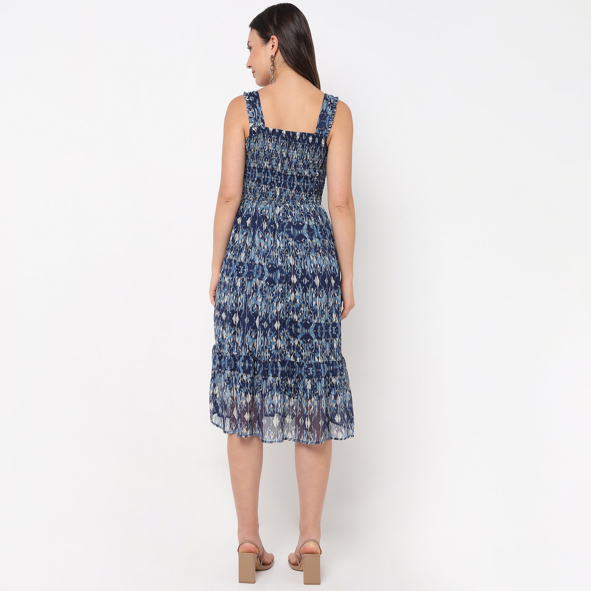 Printed Square Neck Strap Dress
