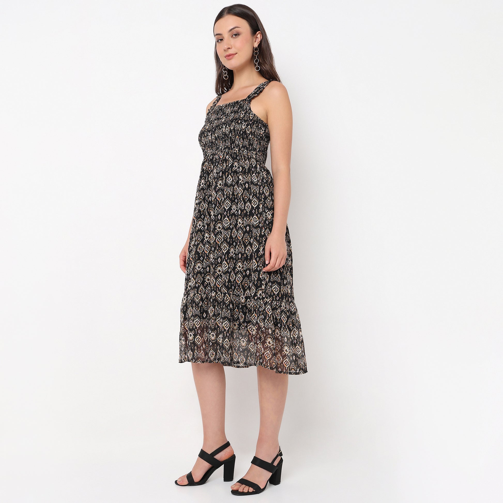 Printed Square Neck Strap Dress