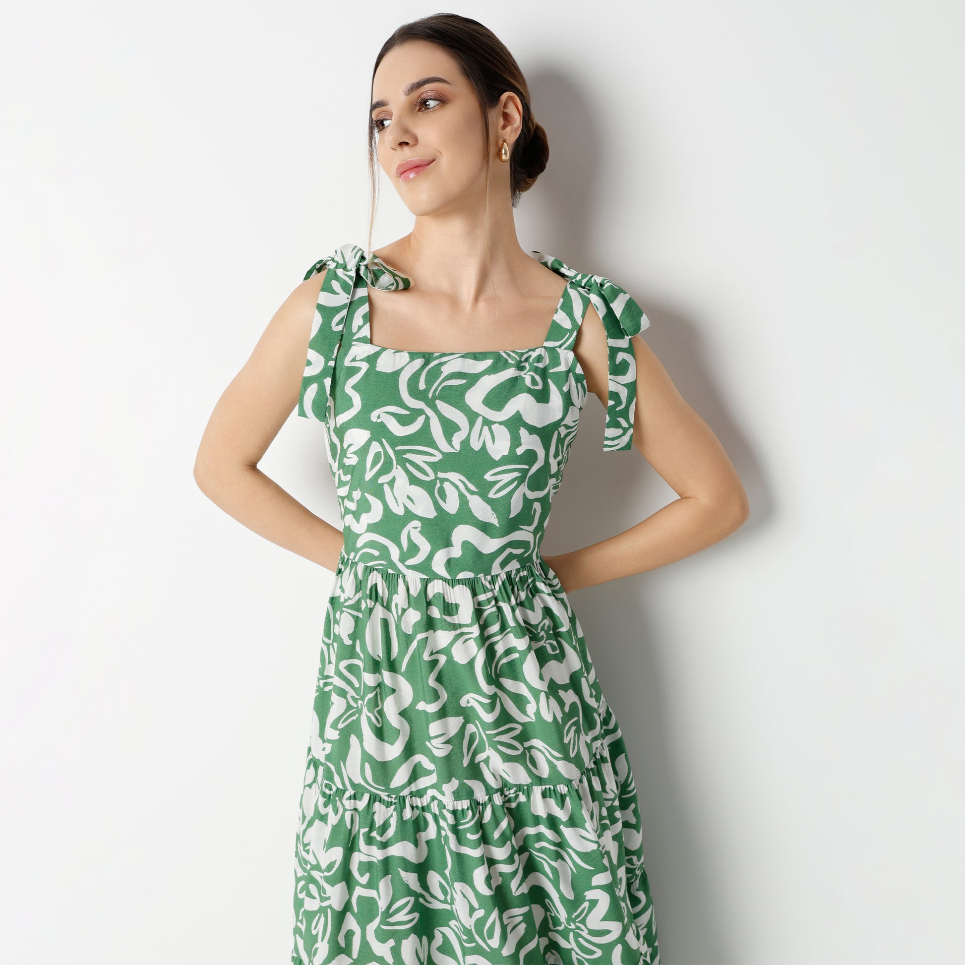 Flare Fit Printed Calf Length Dress