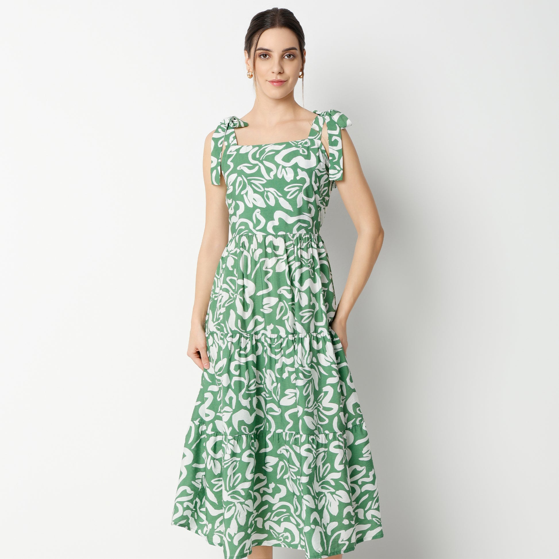 Flare Fit Printed Calf Length Dress