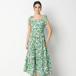 Flare Fit Printed Calf Length Dress