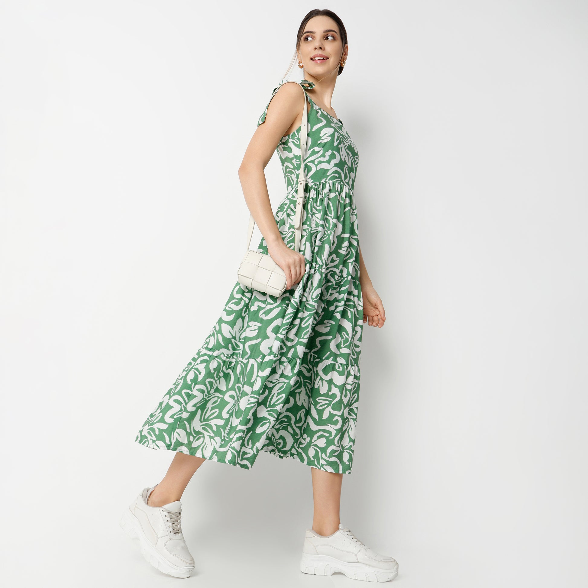 Flare Fit Printed Calf Length Dress