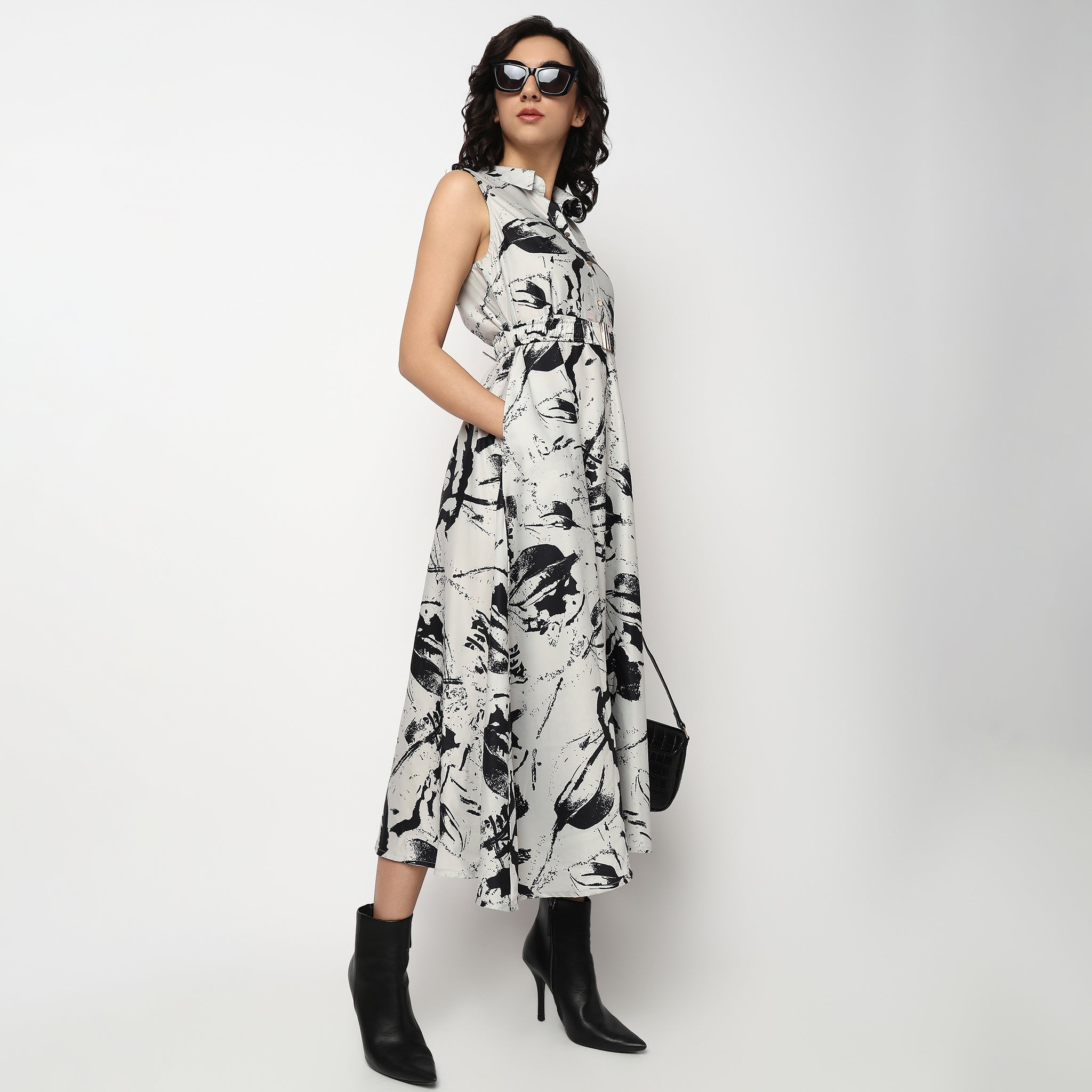 Buy Women Flare Fit Abstract Sleeveless Dress  - Style Union