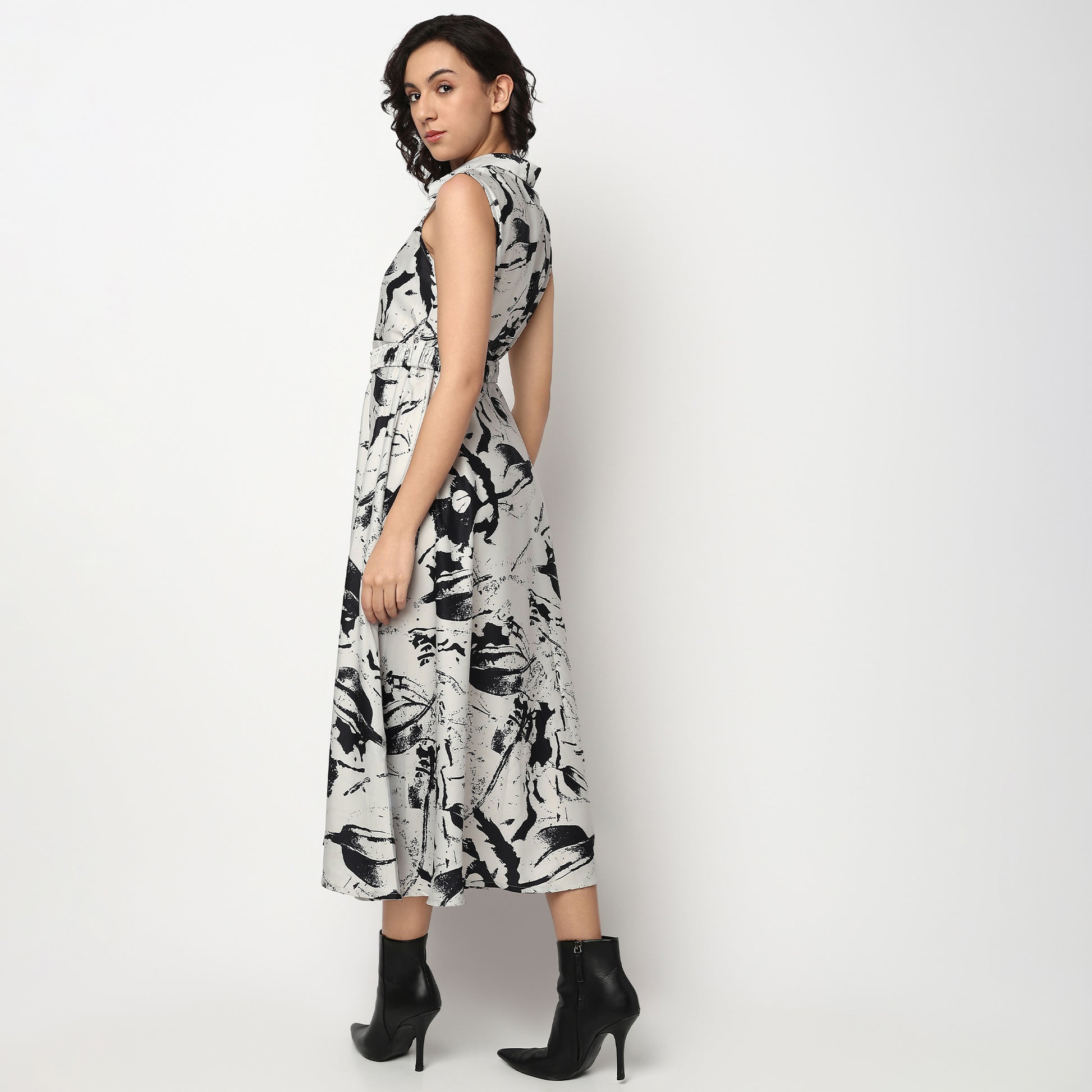 Buy Women Flare Fit Abstract Sleeveless Dress  - Style Union