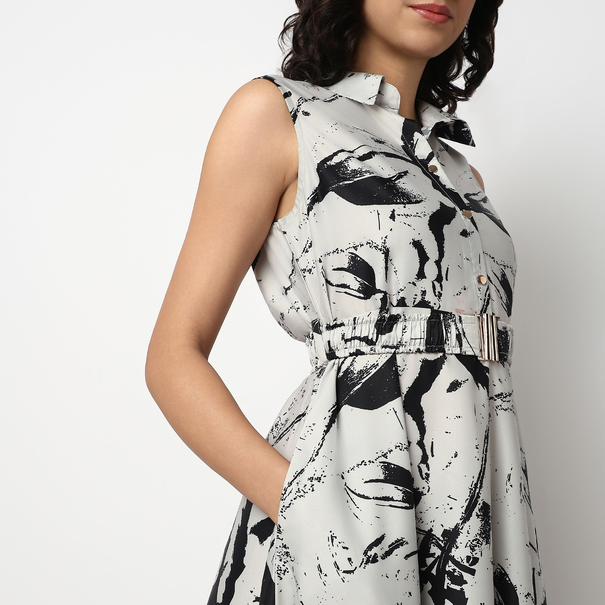 Buy Women Flare Fit Abstract Sleeveless Dress  - Style Union