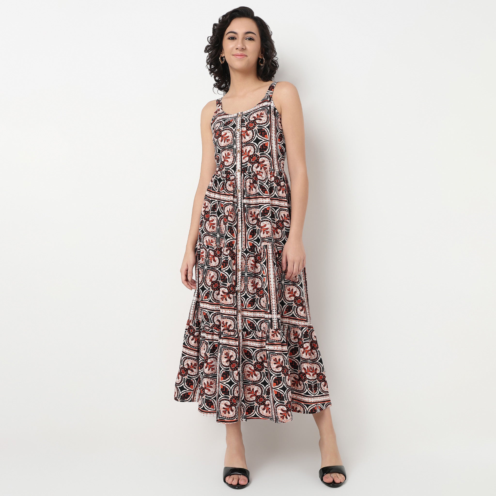 Order Now Women Printed Round Neck Flare Fit Western Wear Dress by Style Union