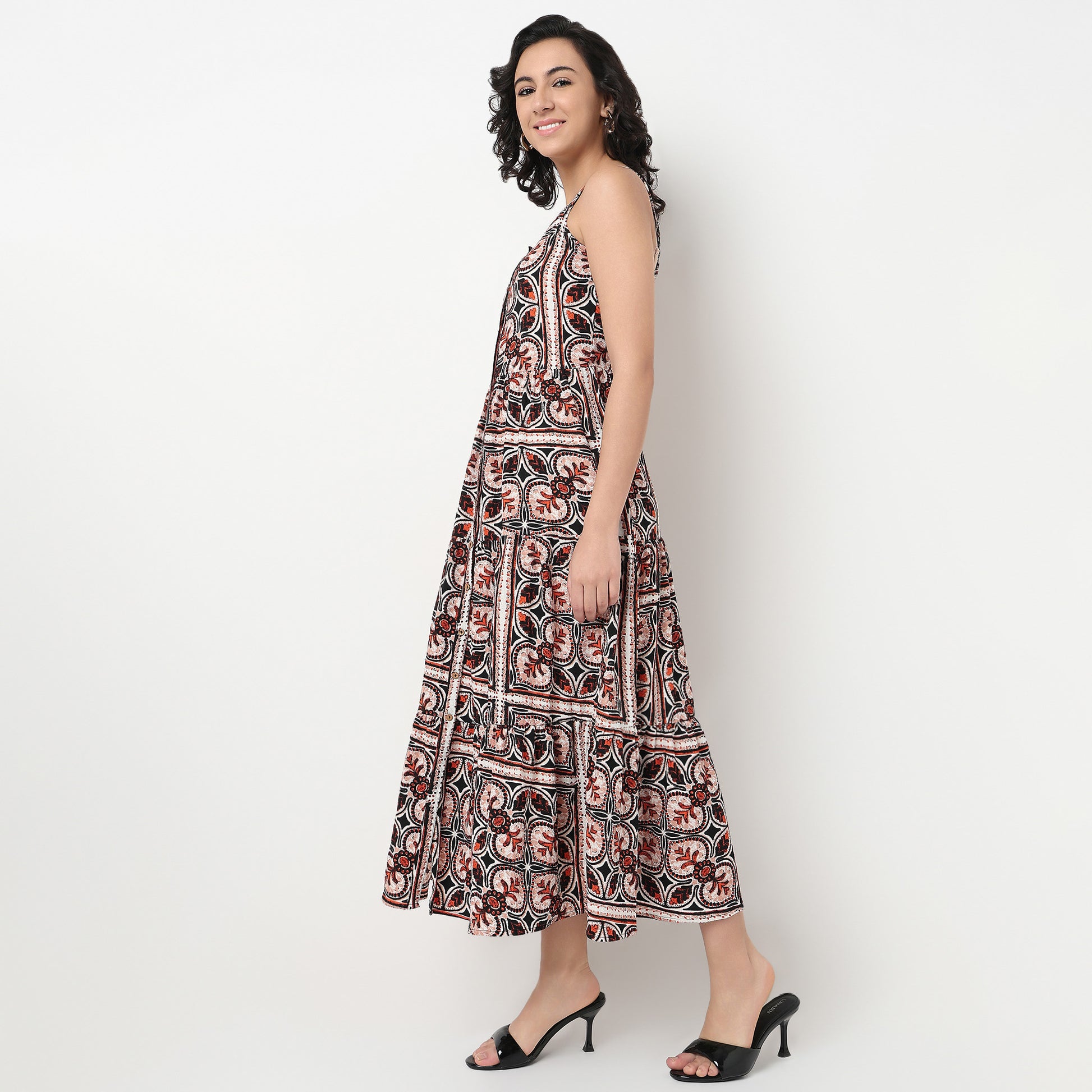 Order Now Women Printed Round Neck Flare Fit Western Wear Dress by Style Union