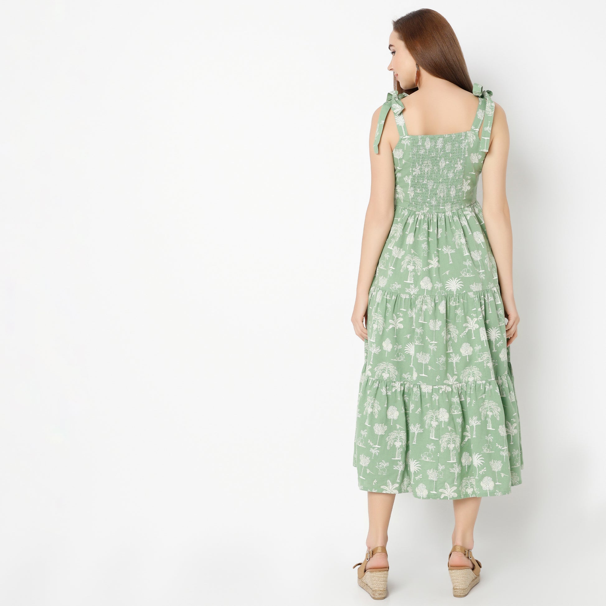 Flare Fit Printed Square Neck Dress