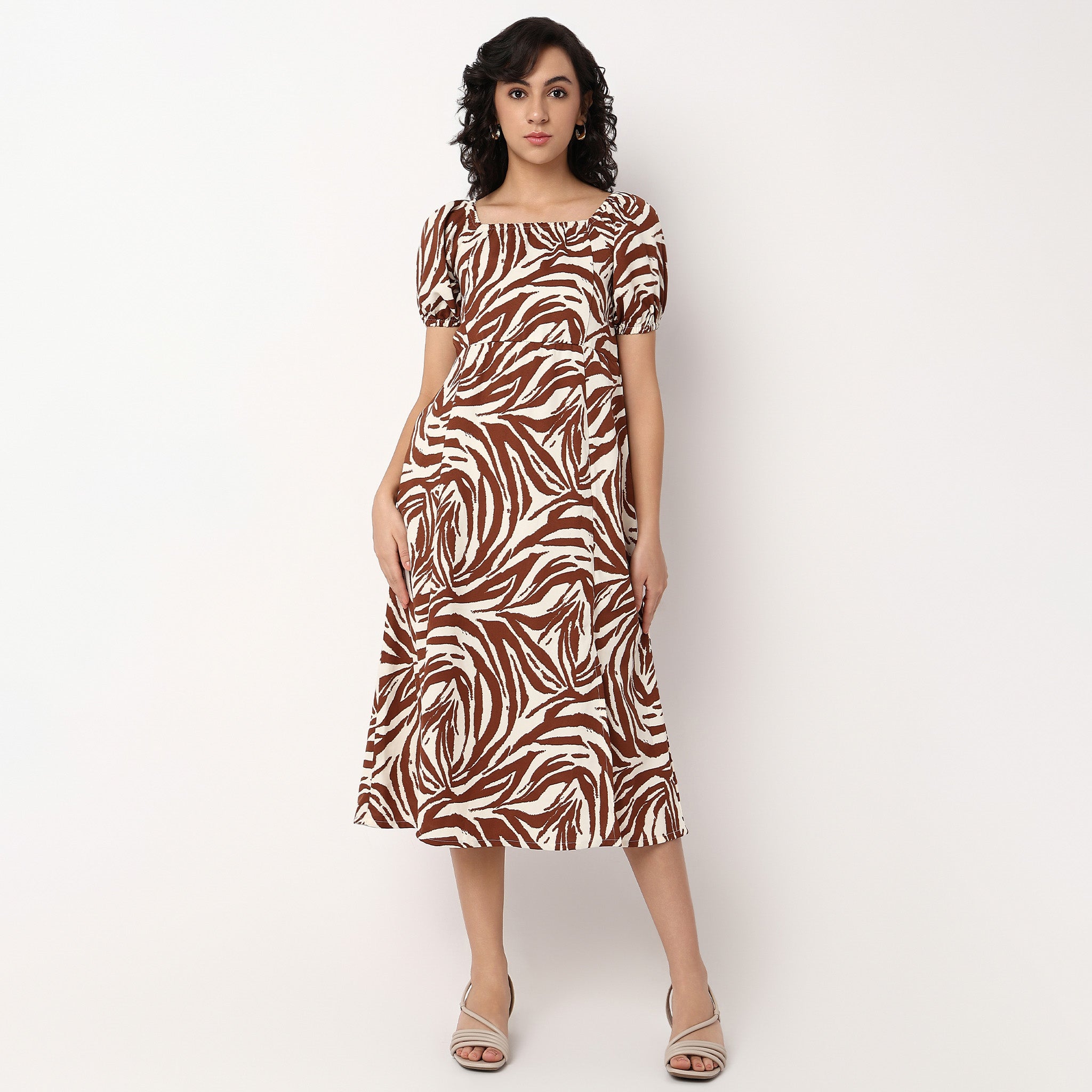 Zebra Print Square Neck Polyester Dress