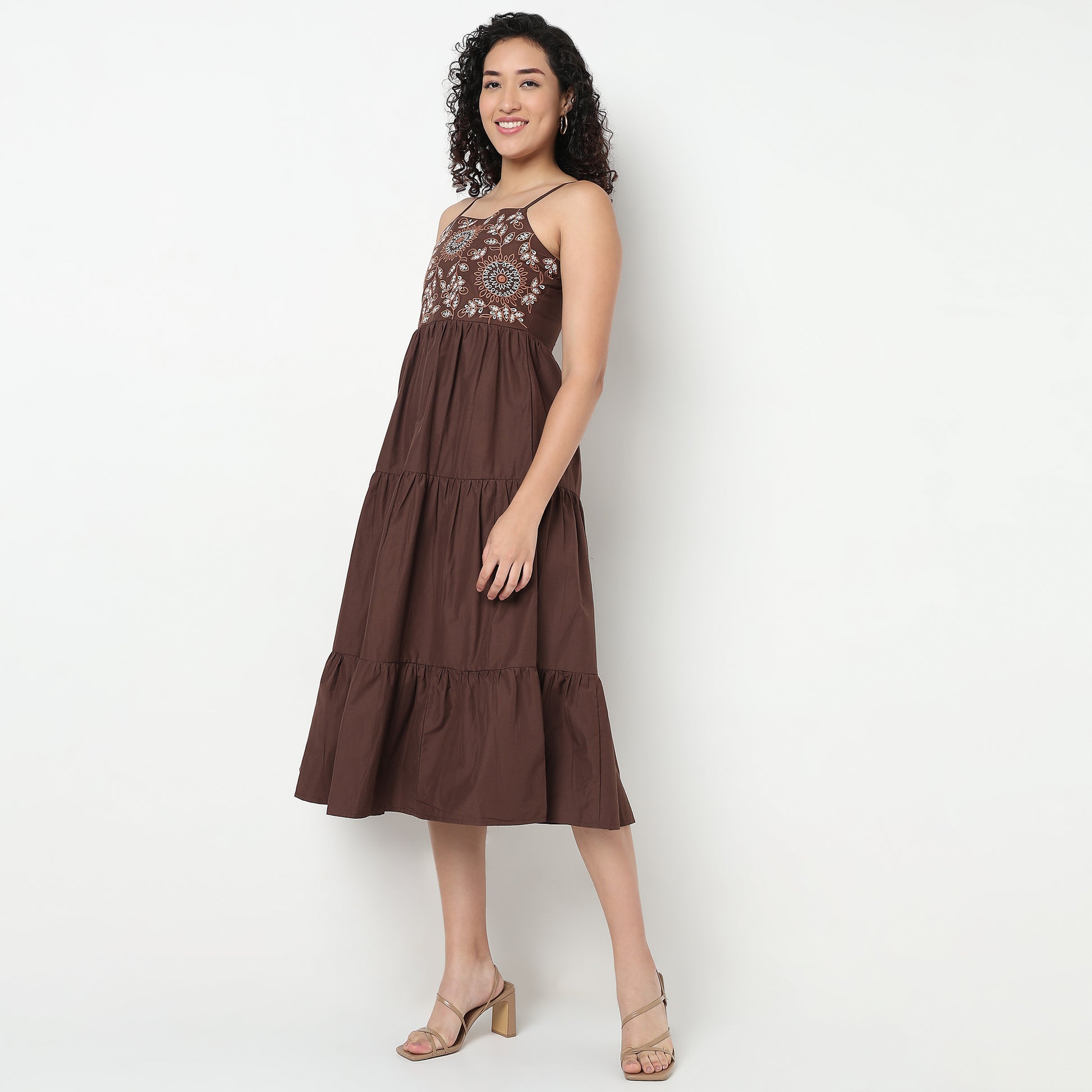 Buy Women Flare Fit Embroidered Sleeveless Dress  - Style Union