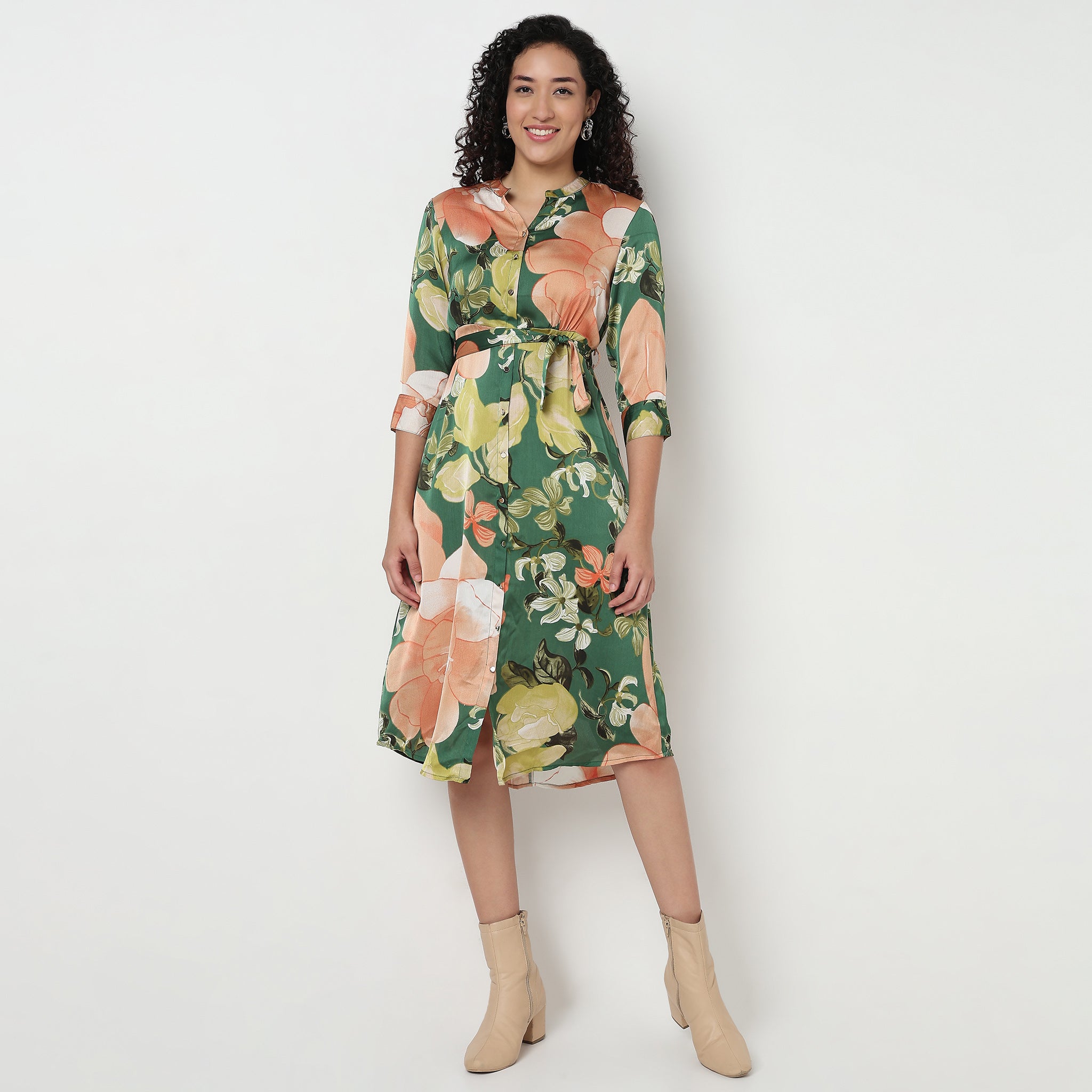 Buy Women Straight Fit Printed Three-Fourth Sleeve Dress  - Style Union
