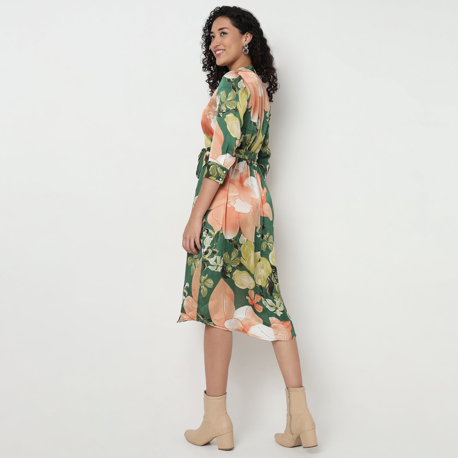 Buy Women Straight Fit Printed Three-Fourth Sleeve Dress  - Style Union