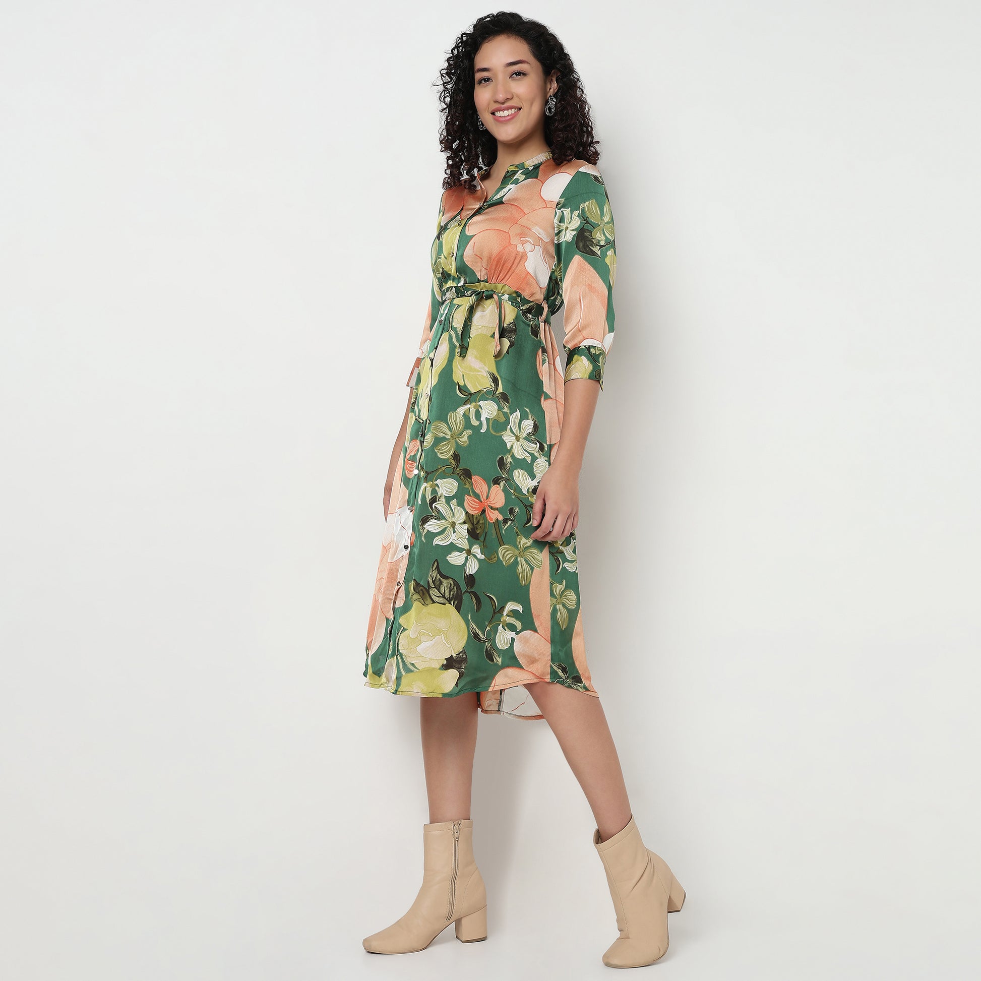 Buy Women Straight Fit Printed Three-Fourth Sleeve Dress  - Style Union