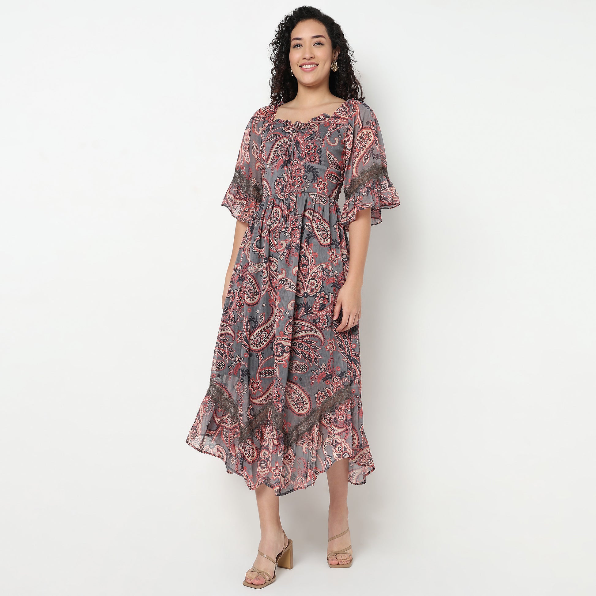 Buy Women Flare Fit Printed Three-Fourth Sleeve Dress  - Style Union
