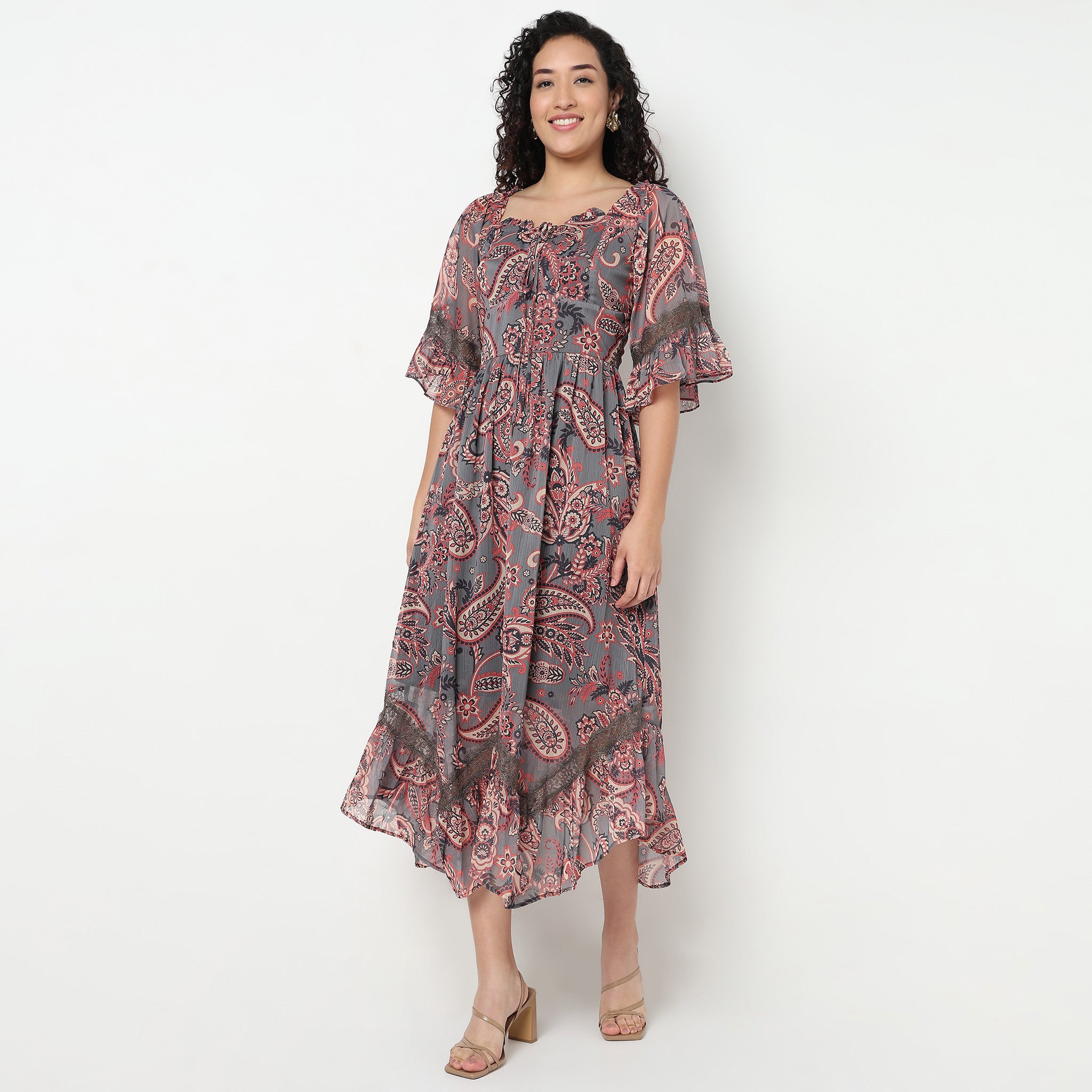 Buy Women Flare Fit Printed Three-Fourth Sleeve Dress  - Style Union