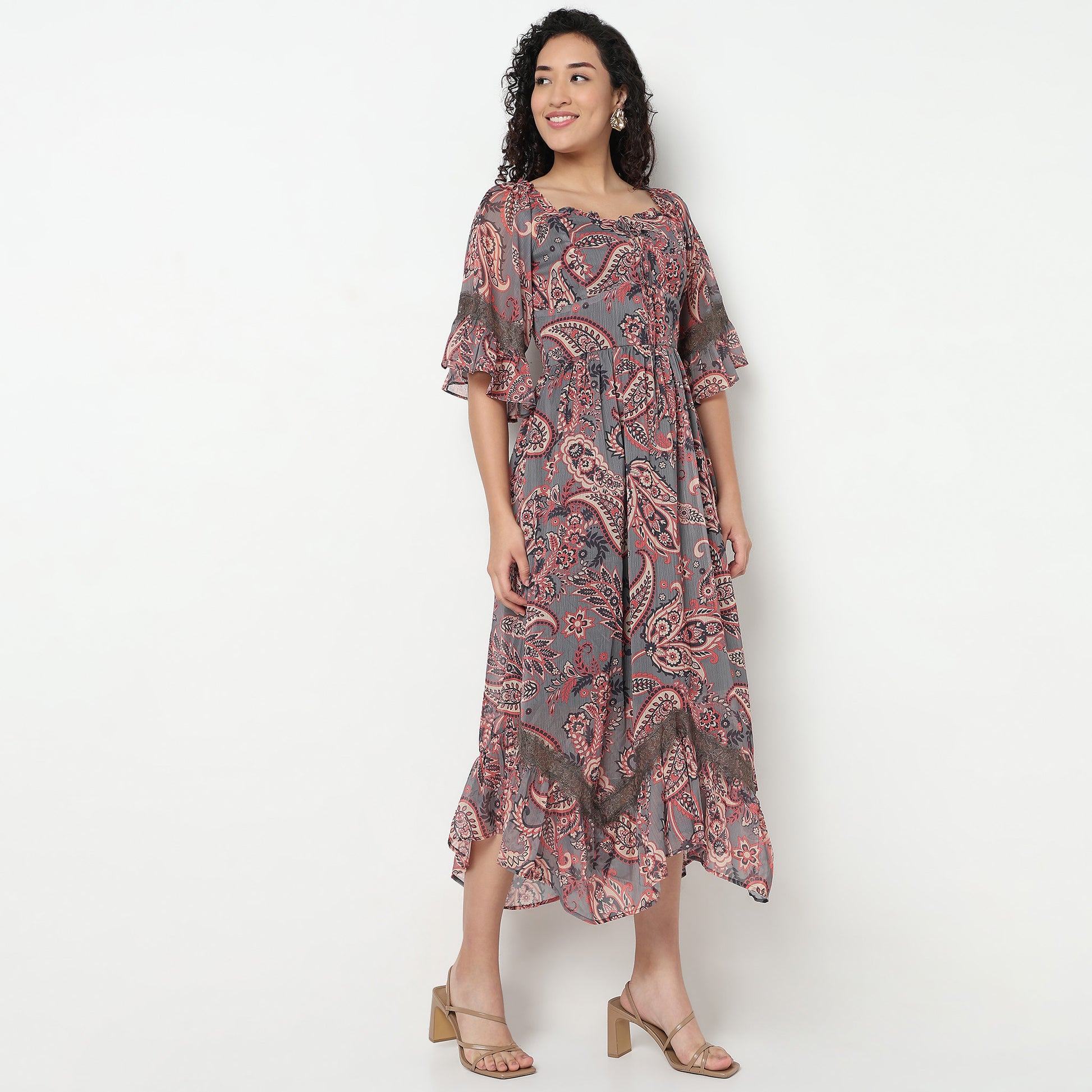 Buy Women Flare Fit Printed Three-Fourth Sleeve Dress  - Style Union