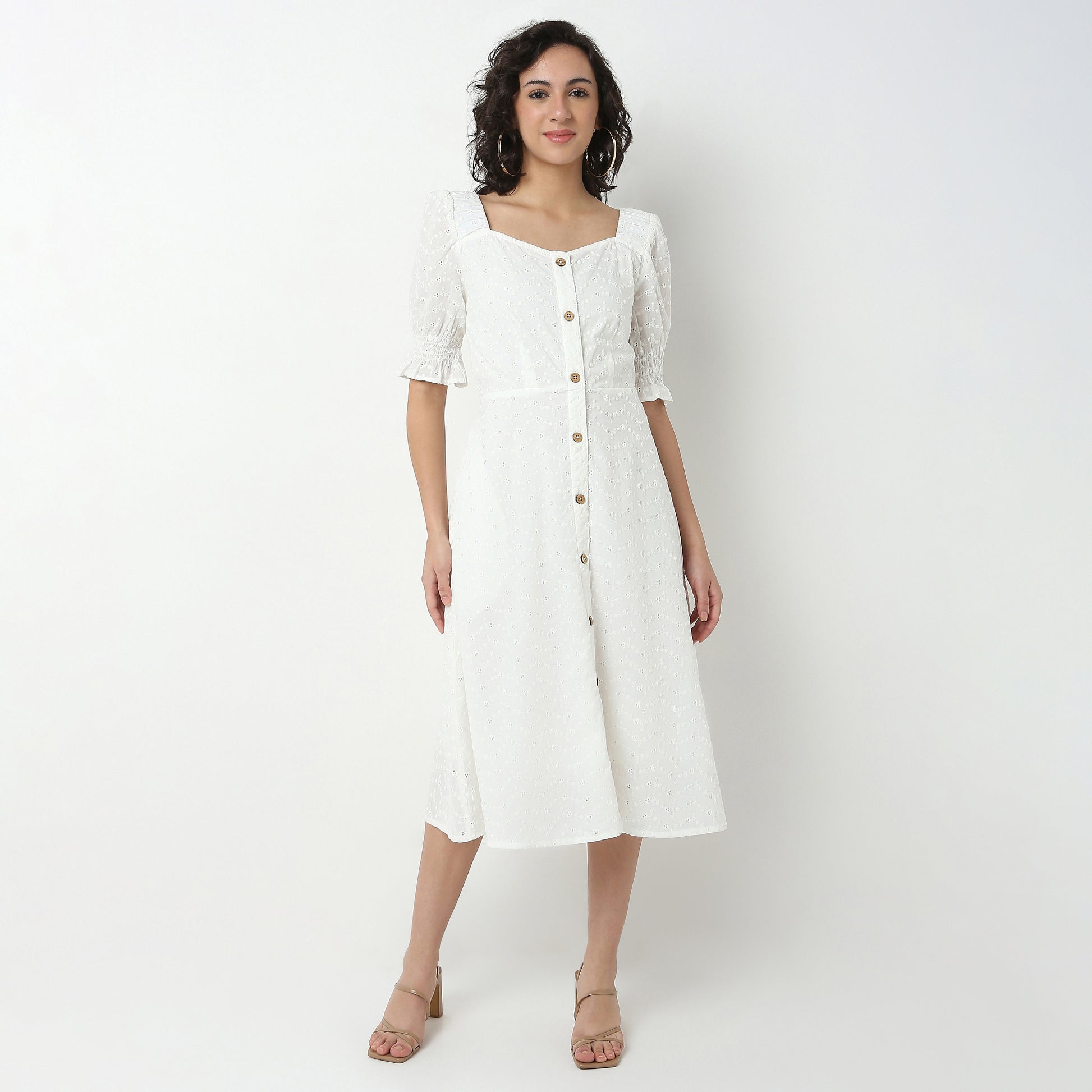 Cotton Schiffi Dress, Sweetheart Neck