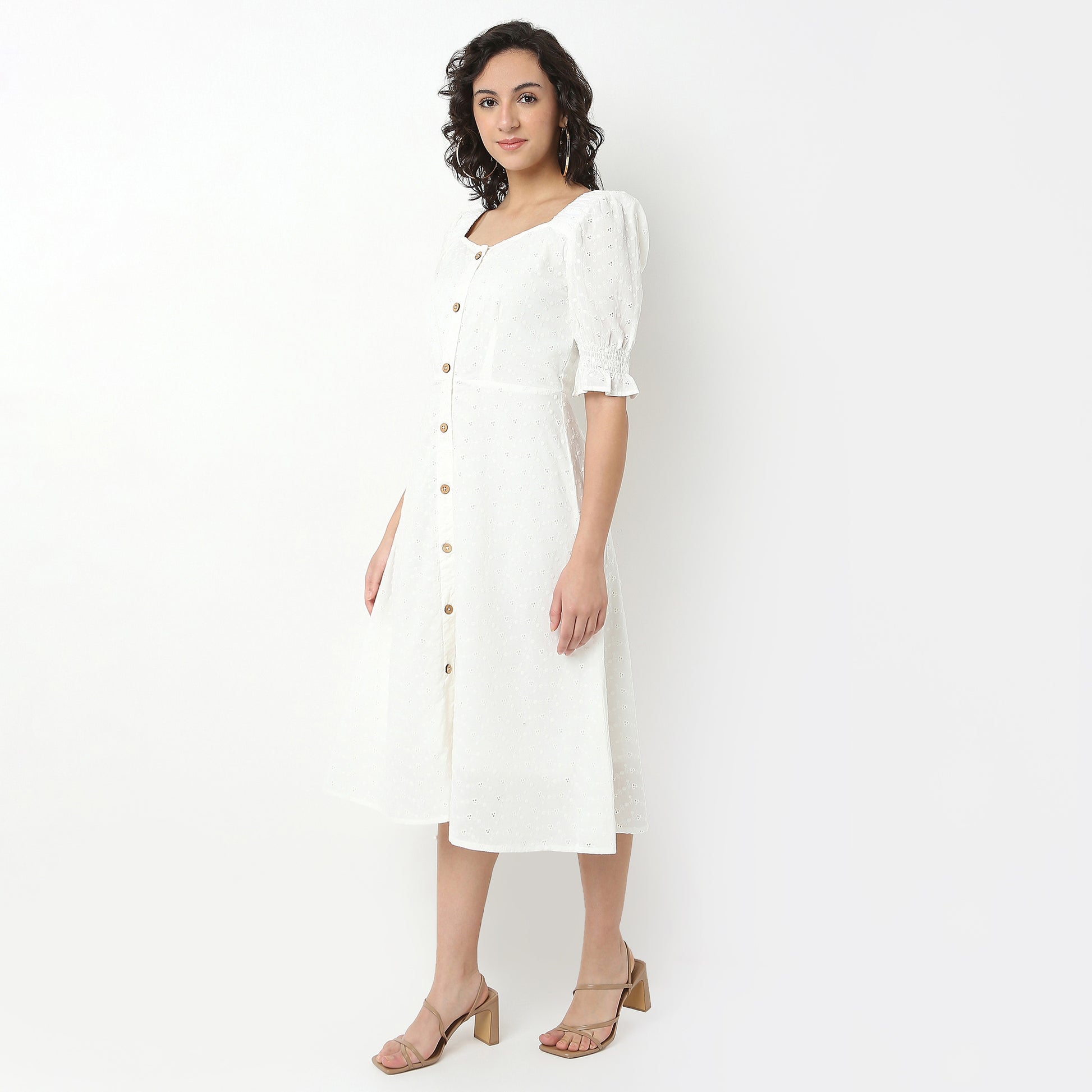 Cotton Schiffi Dress, Sweetheart Neck