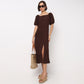 Structured Puff Sleeve Flared Dress