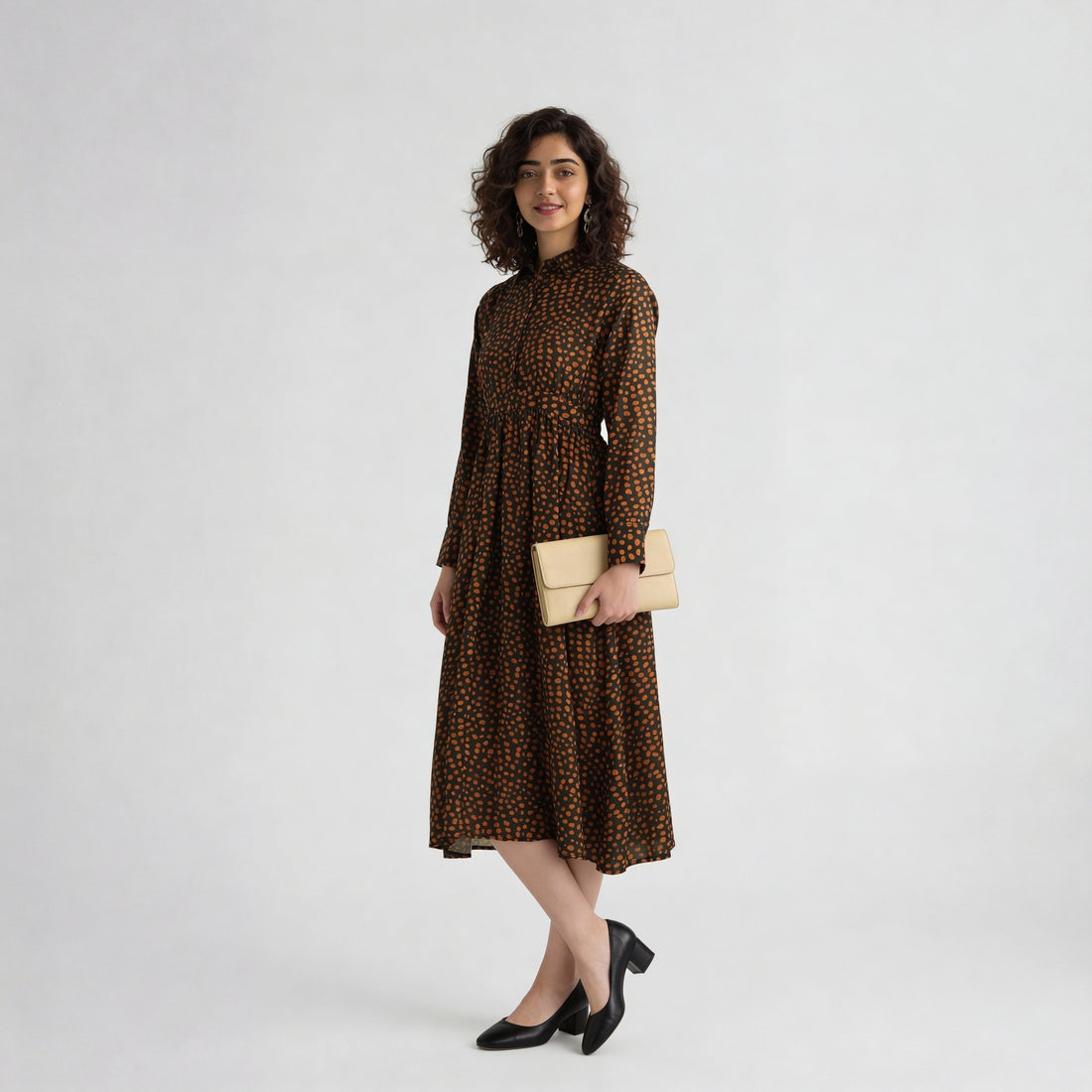 Printed Collar Flared Dress