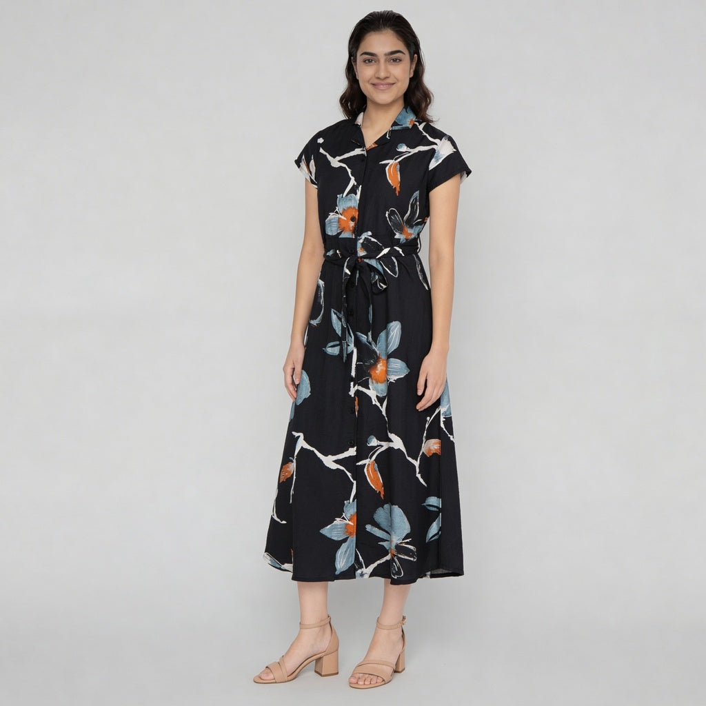 Flared Floral Dress