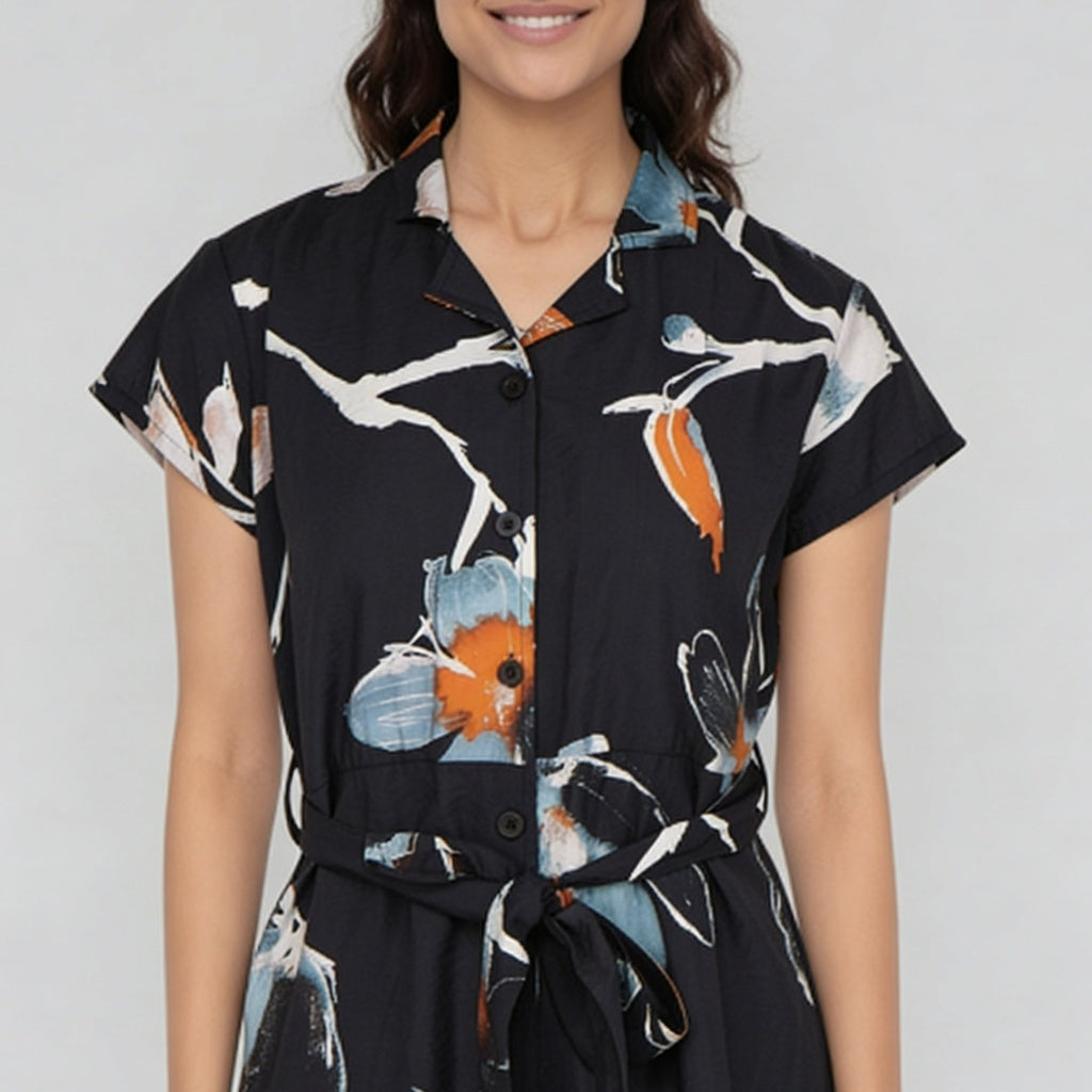 Flared Floral Dress