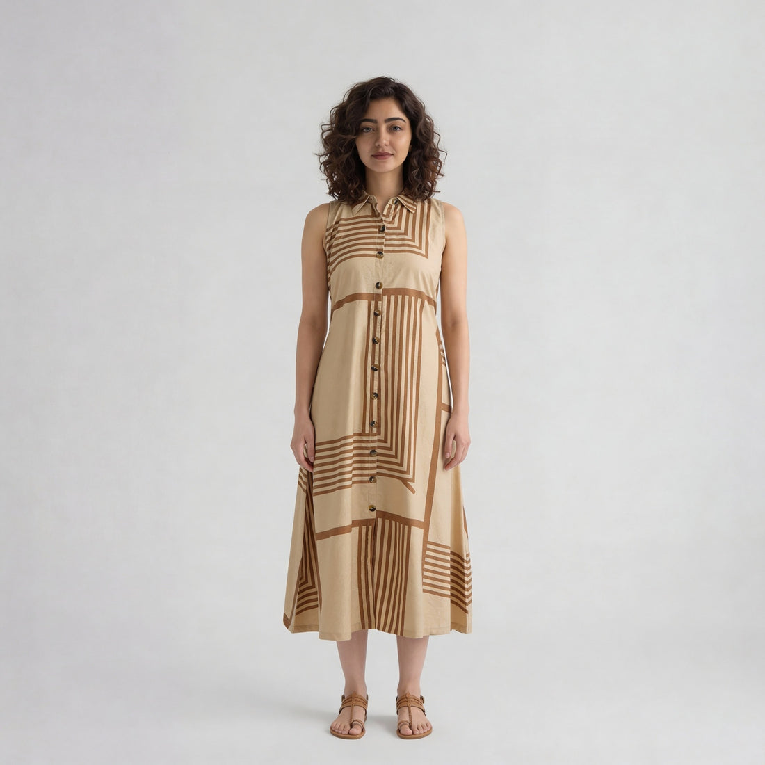 Printed Collar Flared Dress