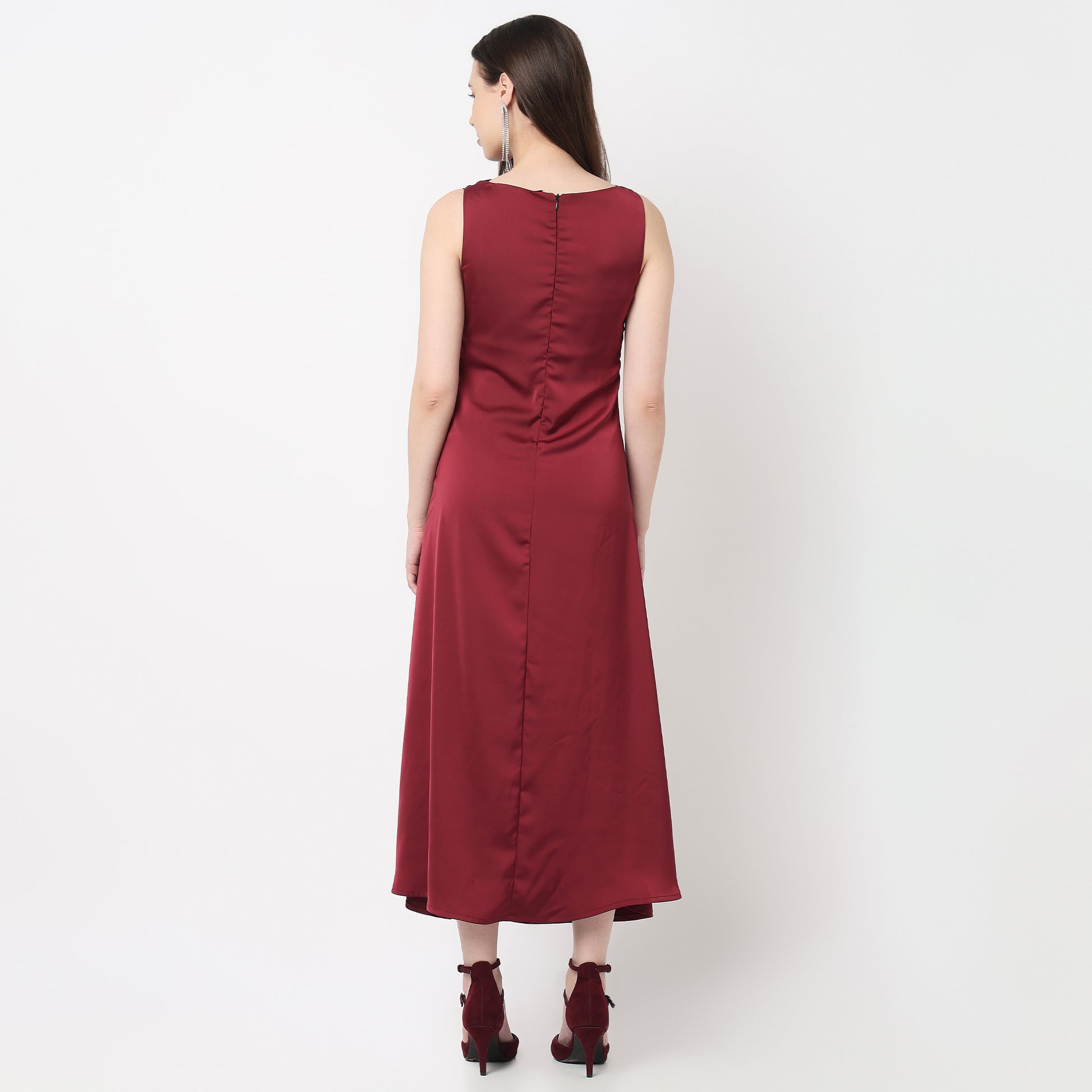 Slim Fit Cowl Neck Dress With Front Slit