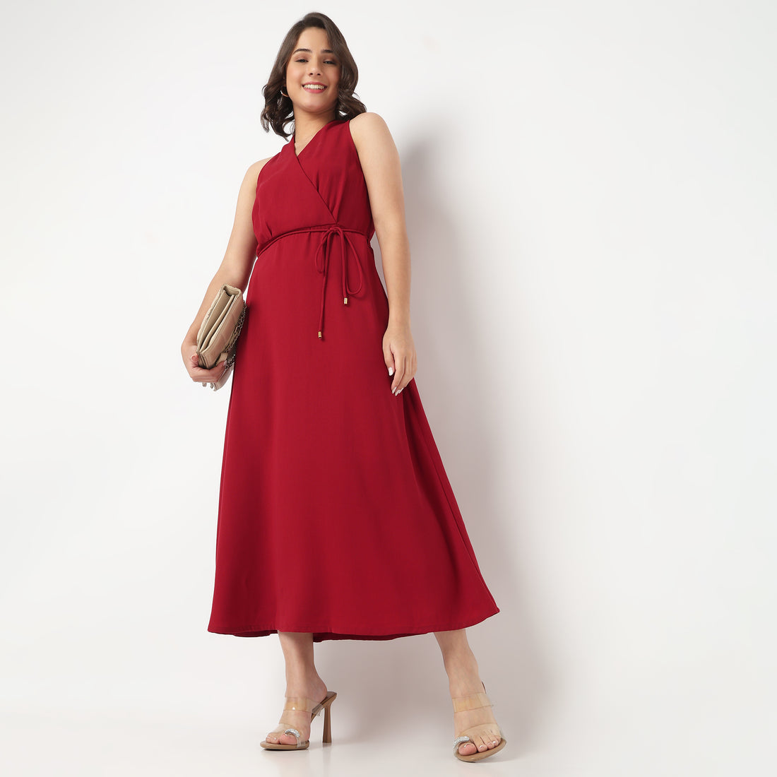 Solid V-Neck Dress