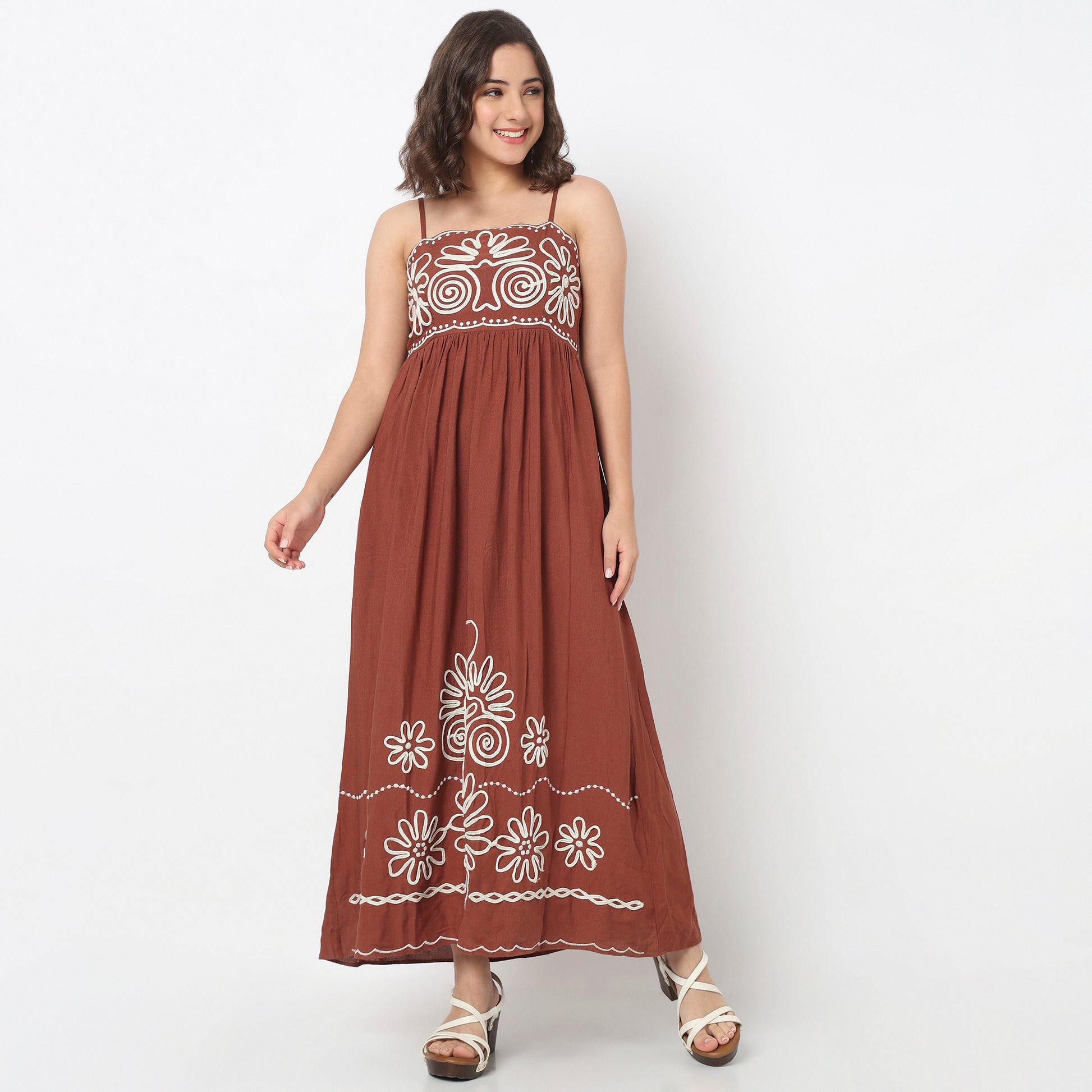 Embroidered Flared Strappy Dress