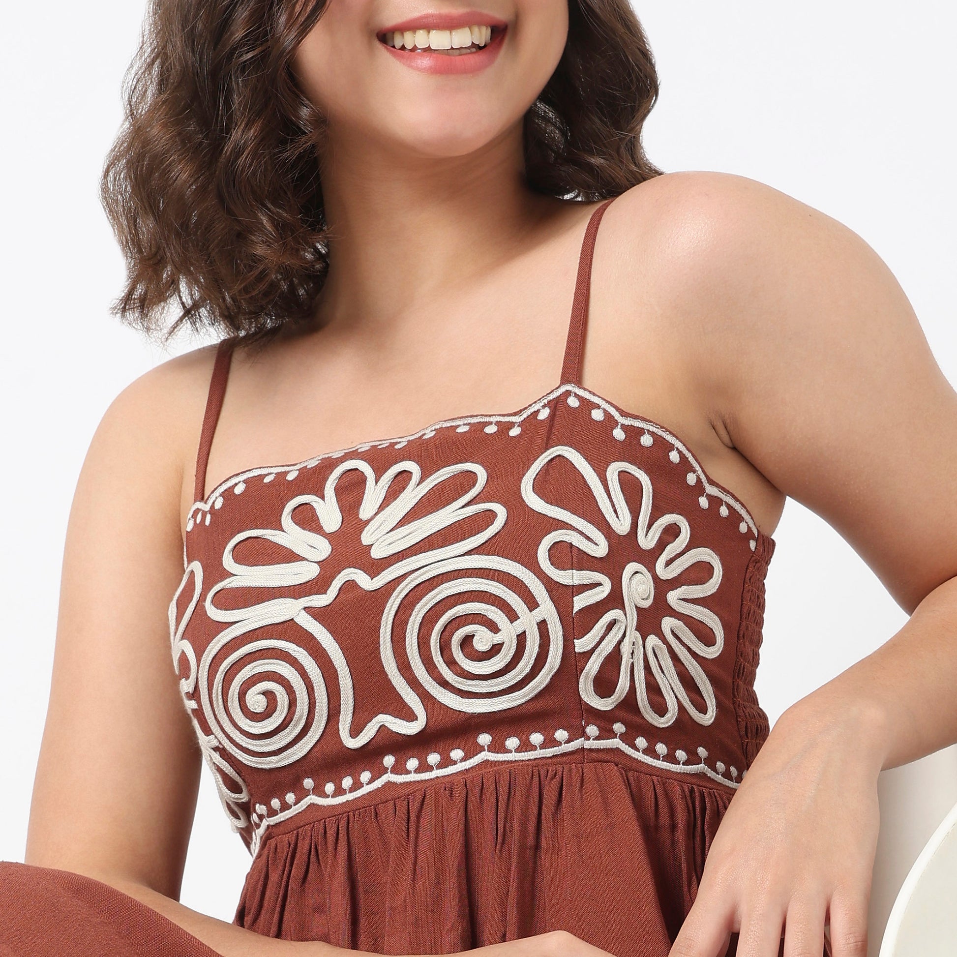 Embroidered Flared Strappy Dress
