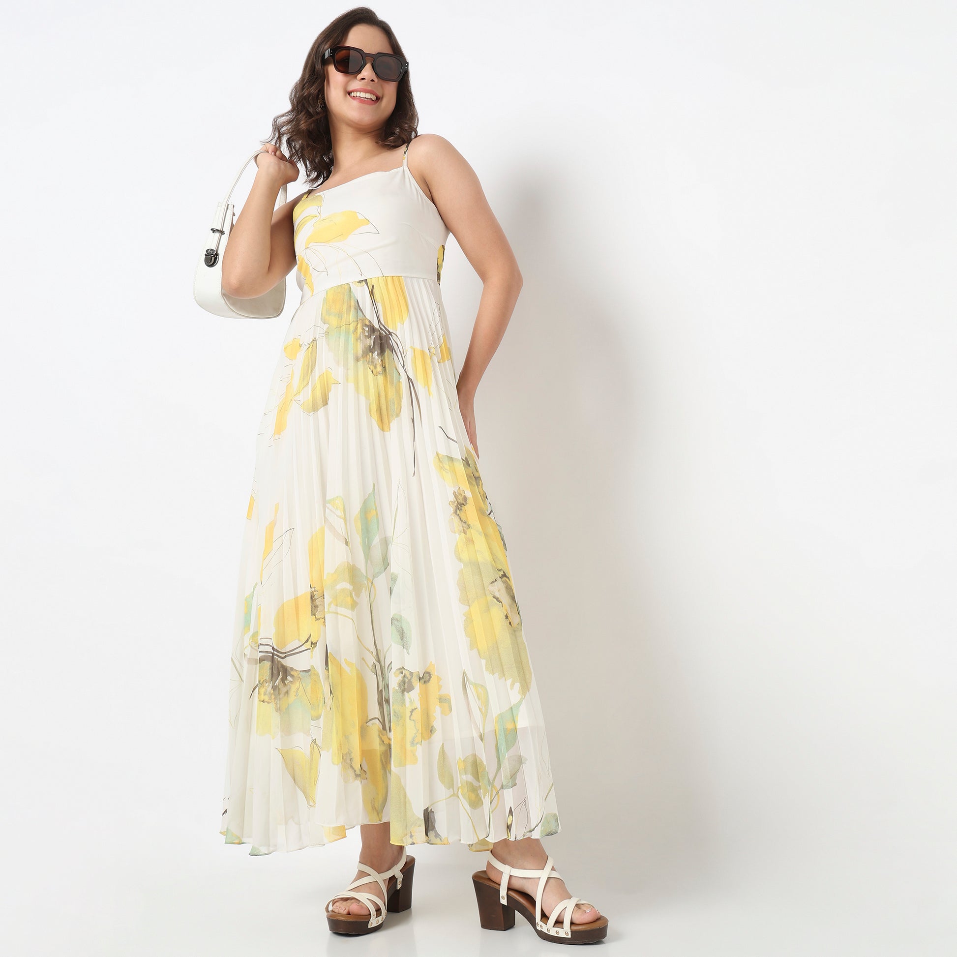 Printed Flared Pleated Dress