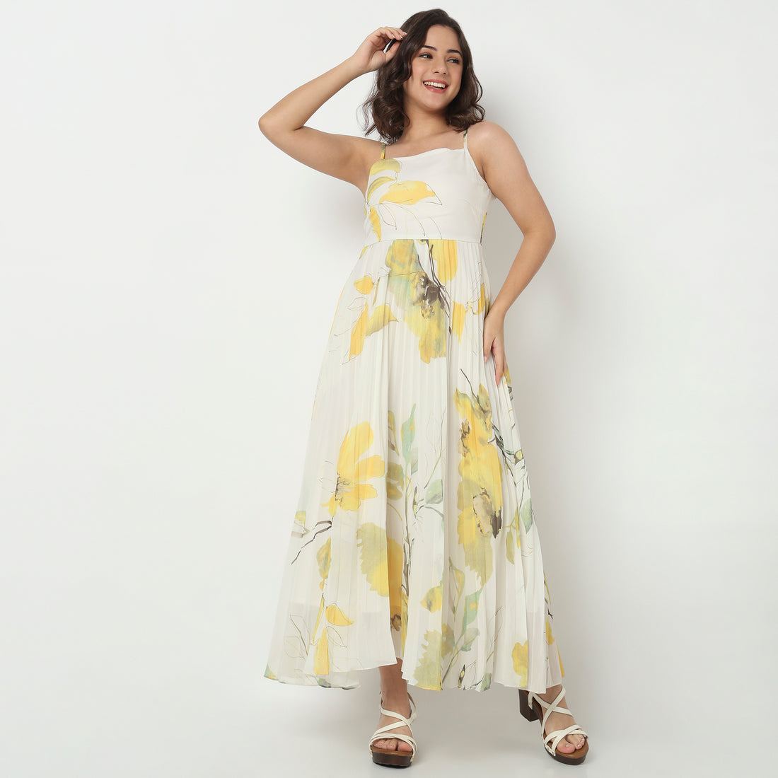 Printed Flared Pleated Dress
