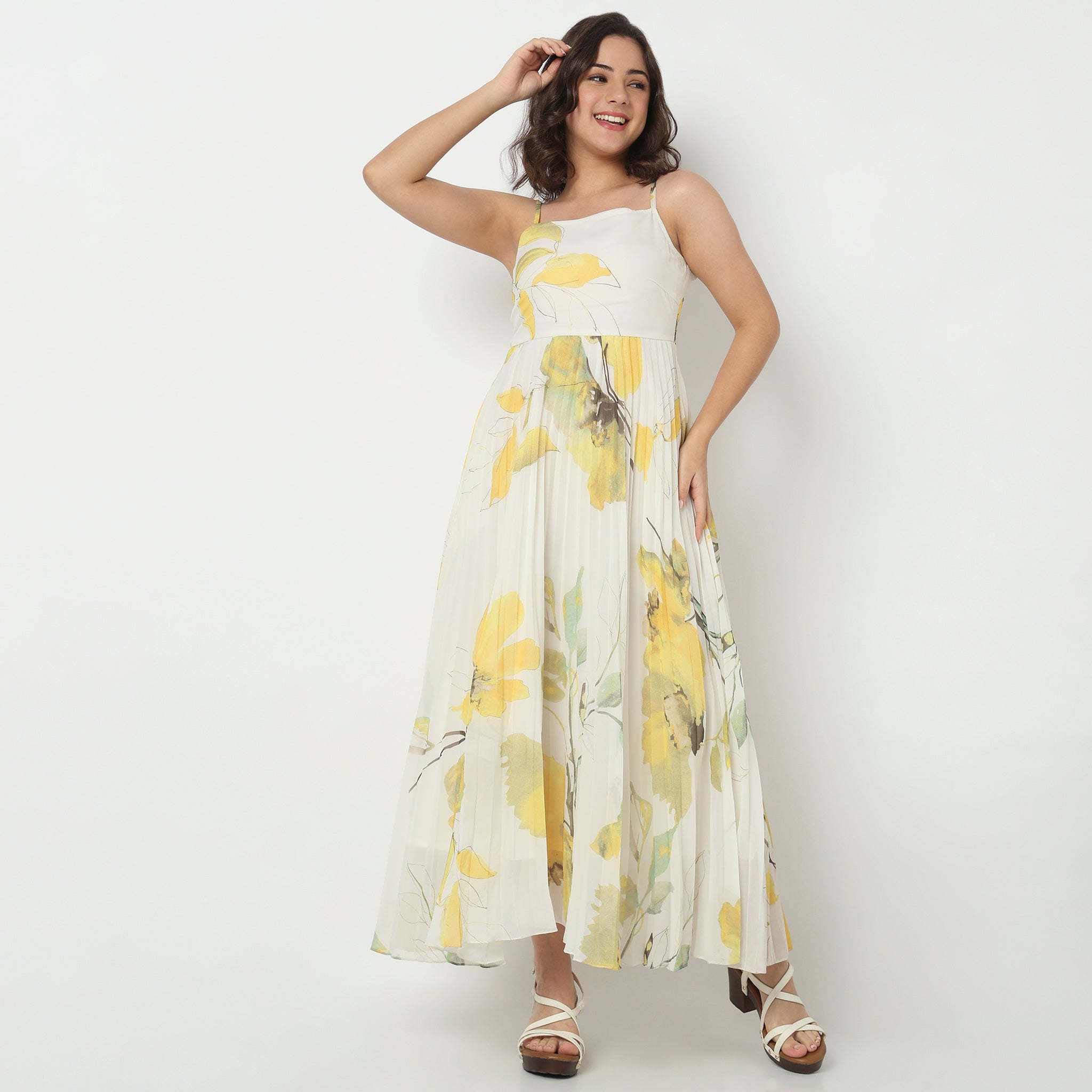 Printed Flared Pleated Dress