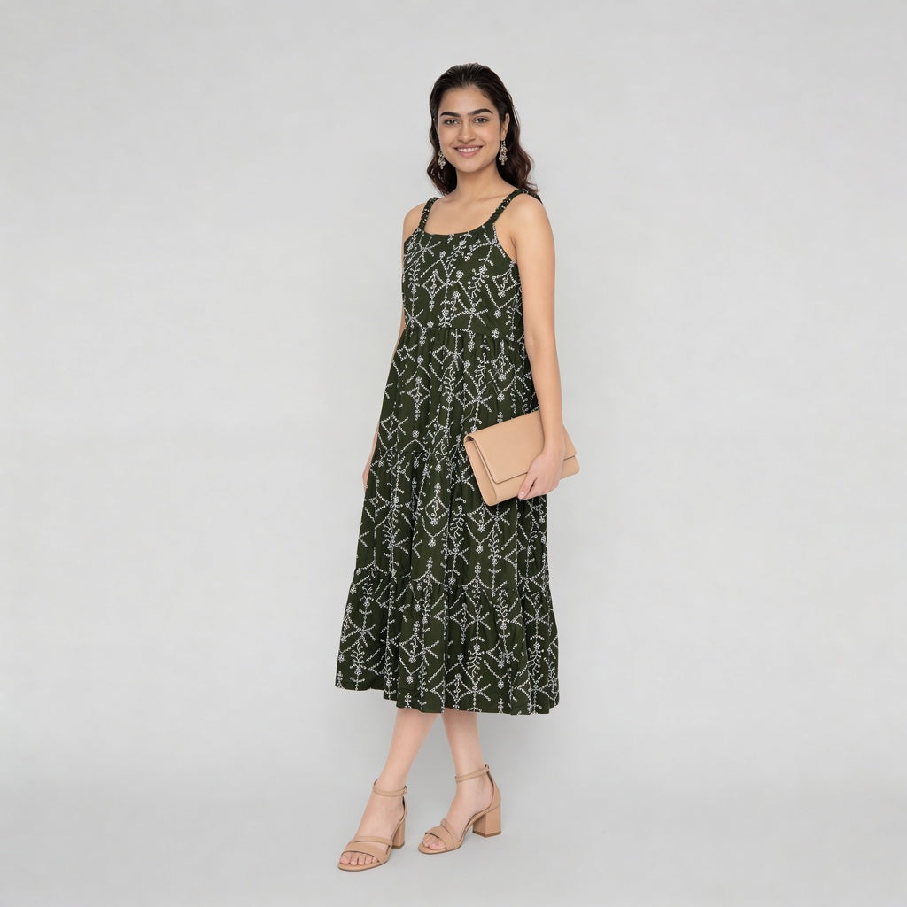 Embroidered Shoulder Straps Flared Dress