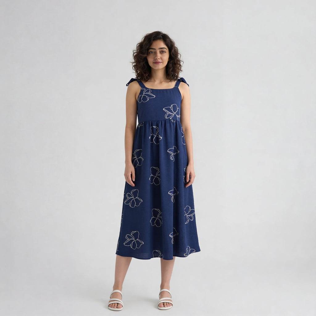 Embroidered Strappy Flared Dress