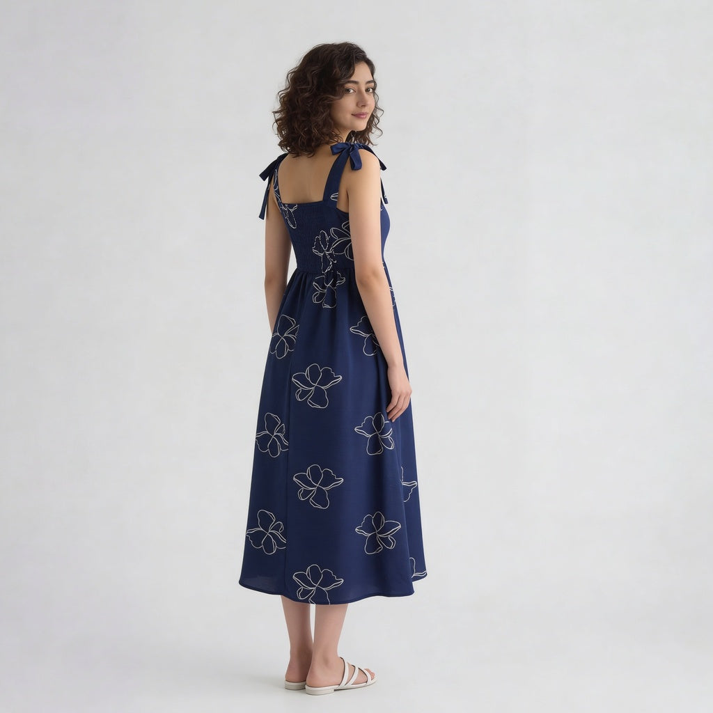Embroidered Strappy Flared Dress