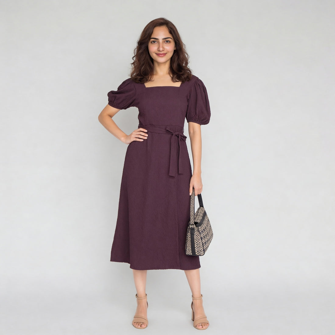 Polyester Elastane Solid Short Sleeve Dress