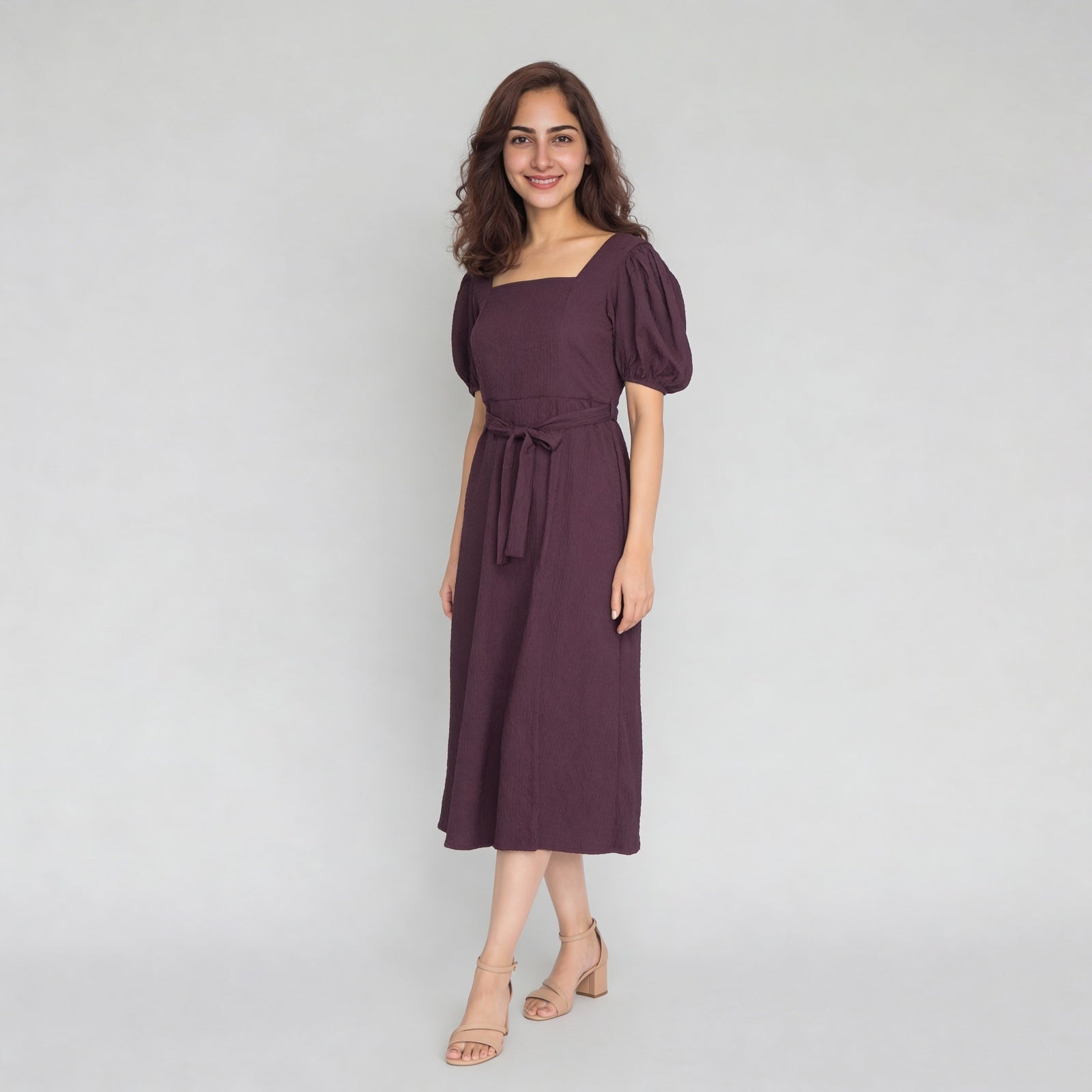 Polyester Elastane Solid Short Sleeve Dress