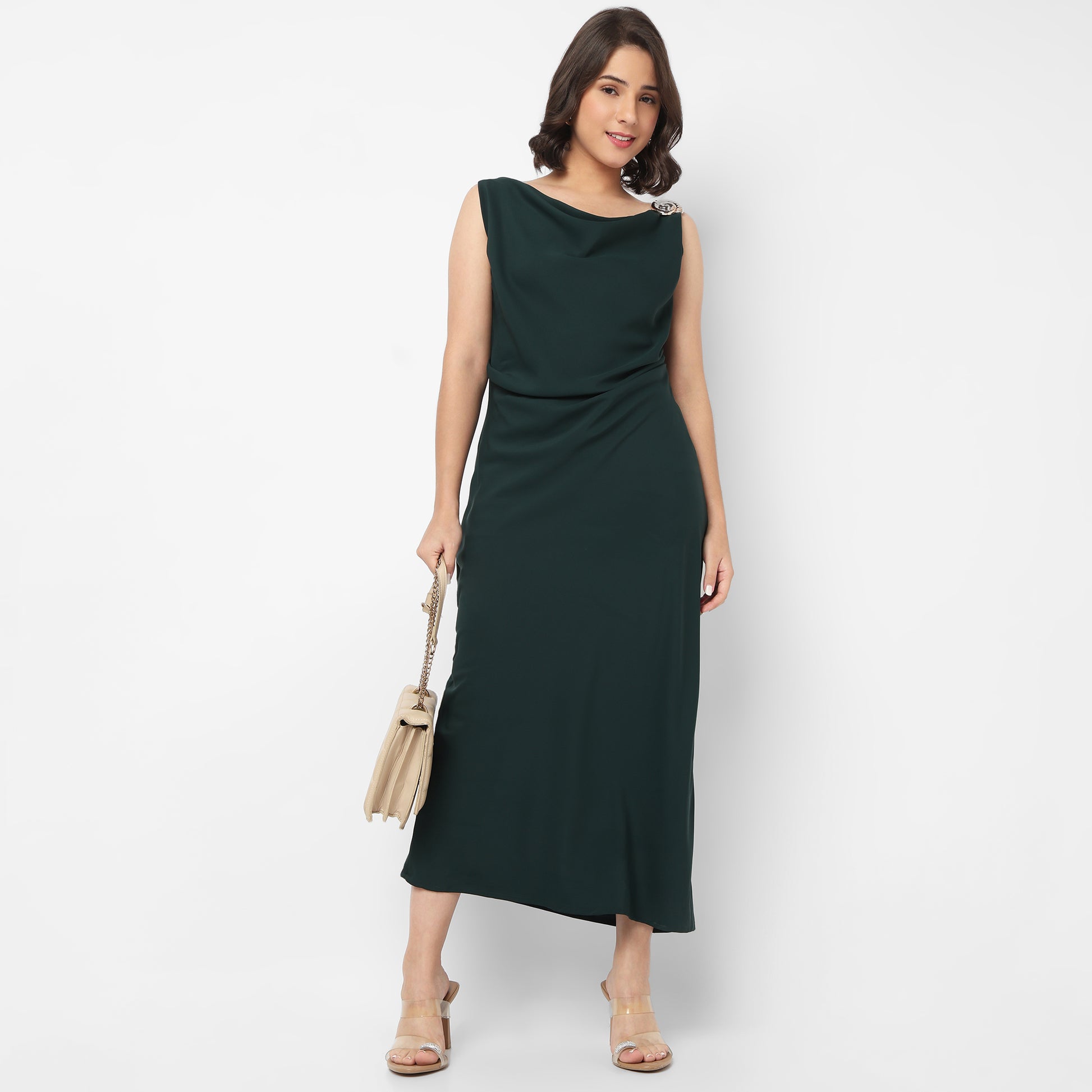 Solid V-Neck Dress