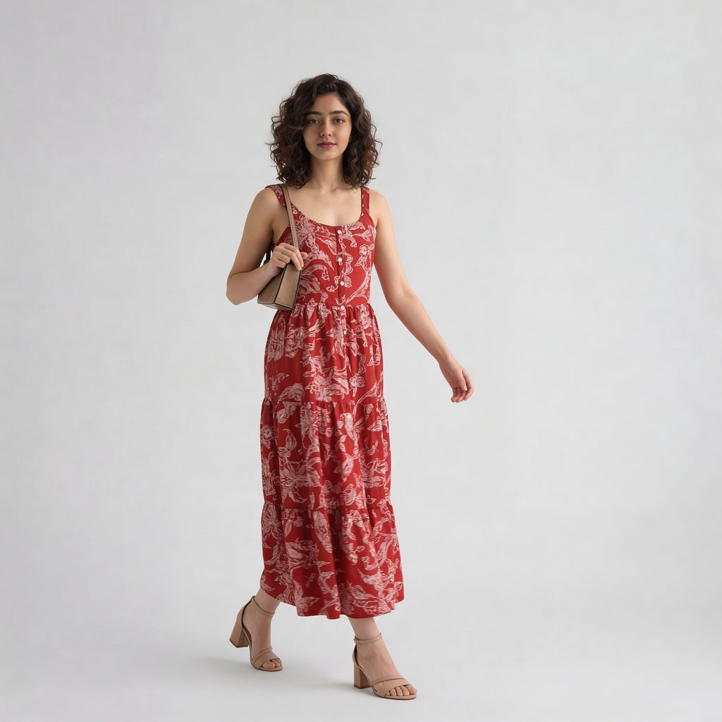Floral U-Neck Flared Dress