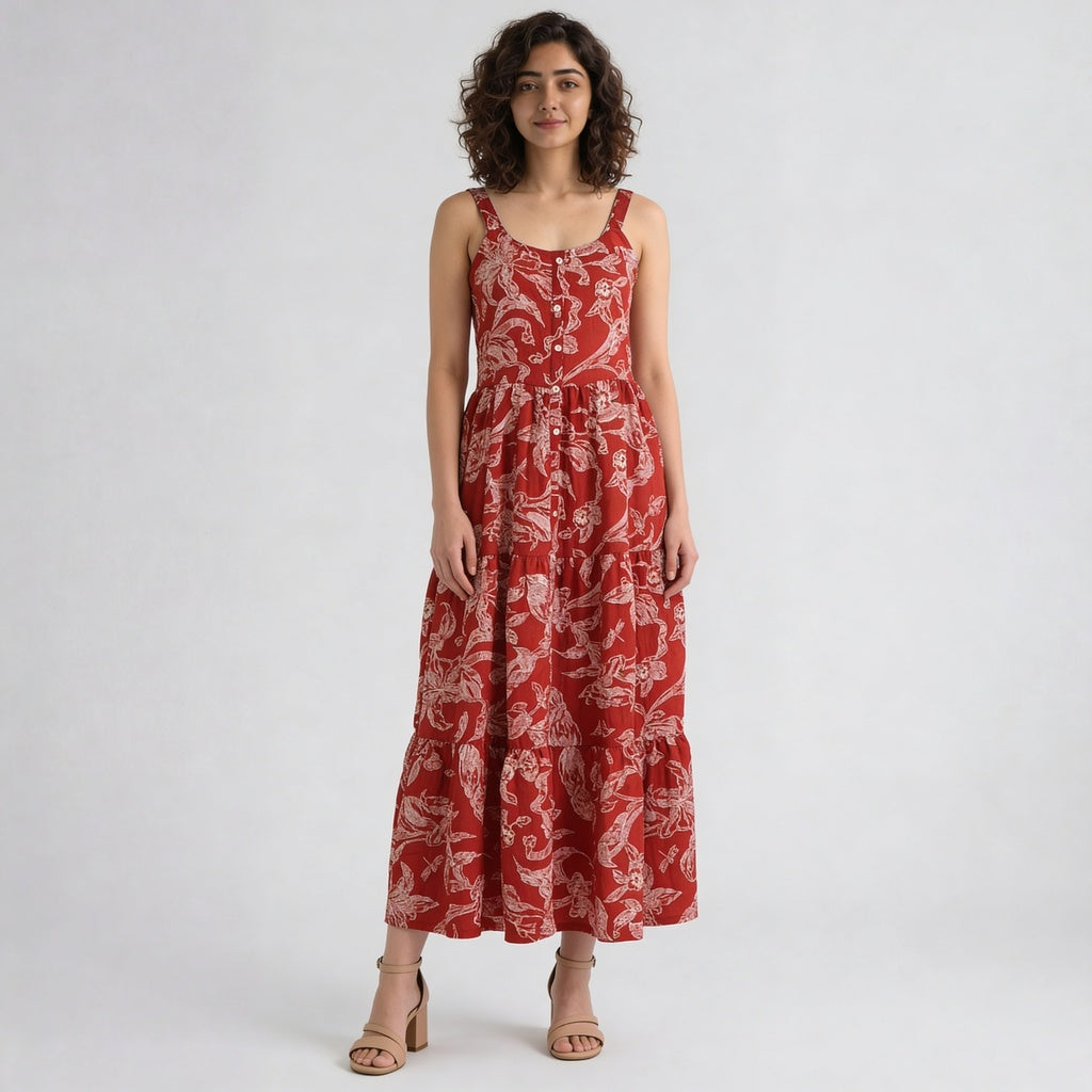 Floral U-Neck Flared Dress