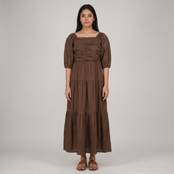 Cotton Solid Flared Dress